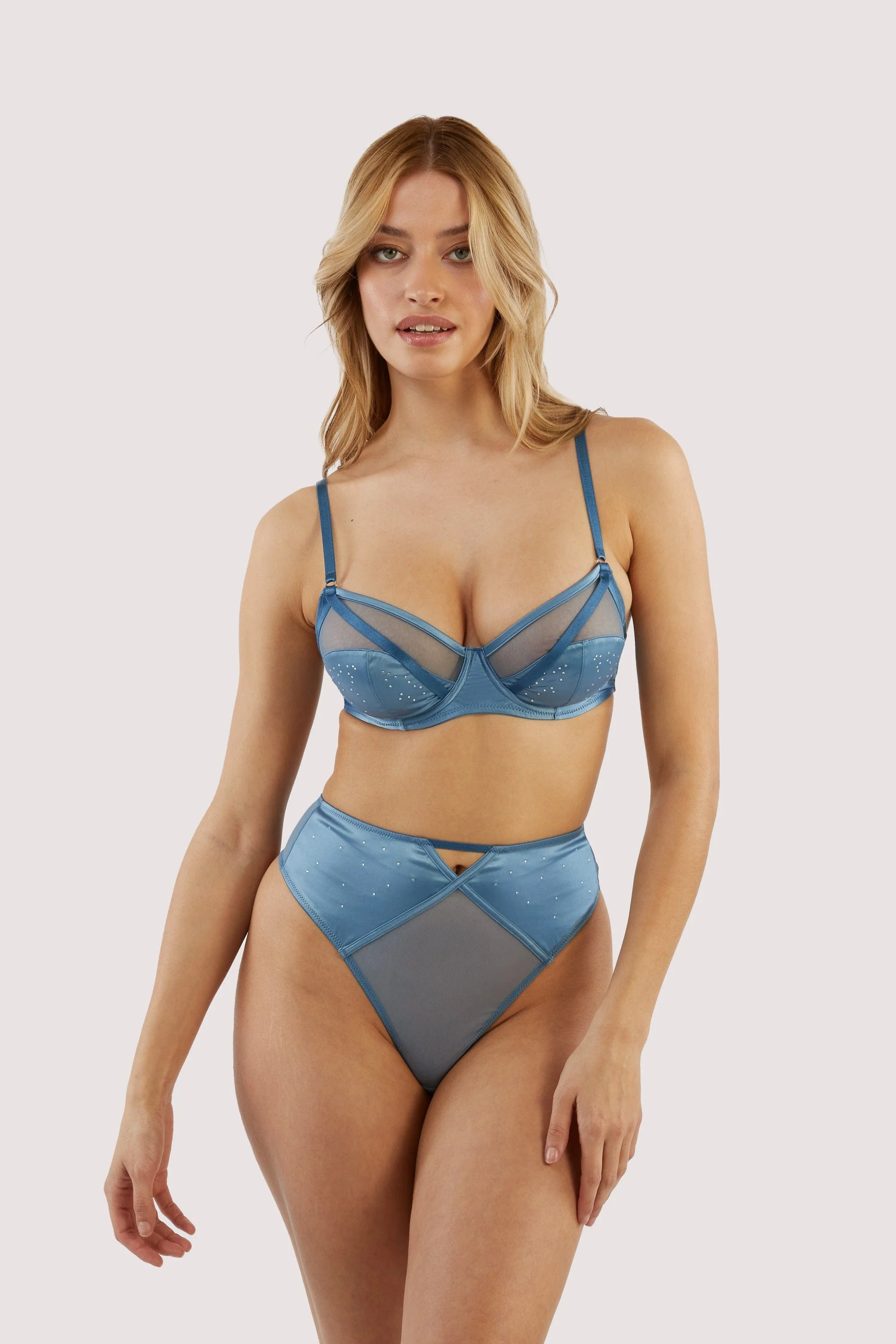 Olympia Storm Grey Diamante Detail High Waist Thong - Image 3