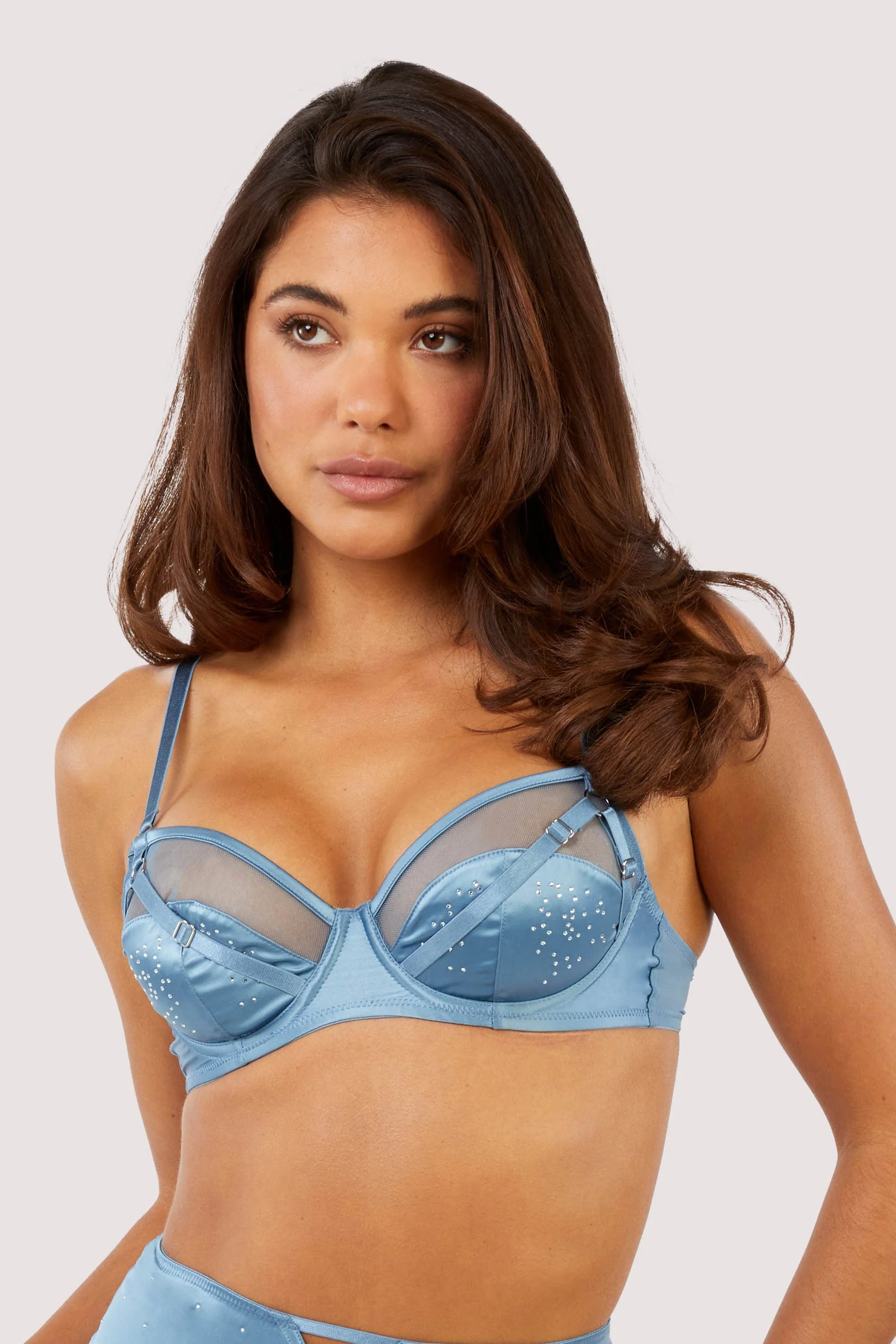 Olympia Storm Grey Diamante Mesh and Satin Bra - Image 2
