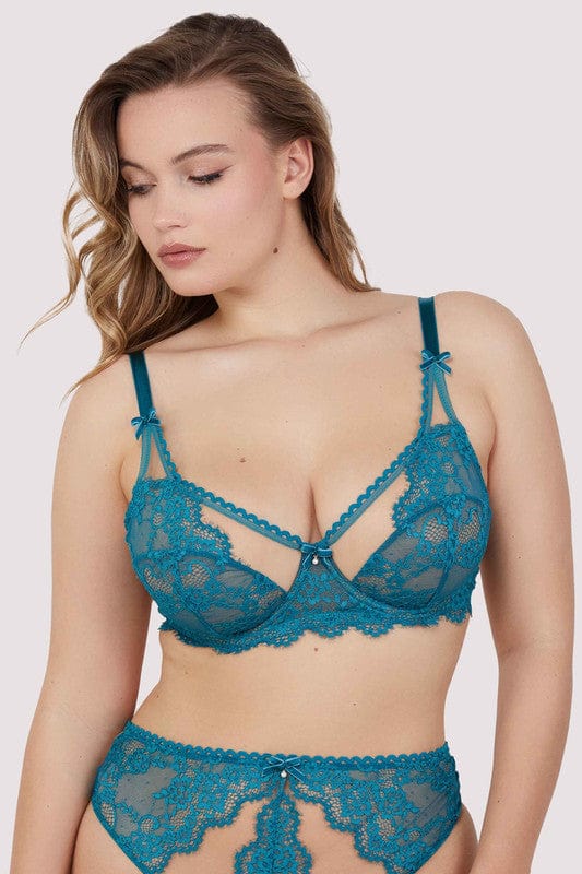 Phoebe Teal Eyelash Lace Balconette Bra - Image 7
