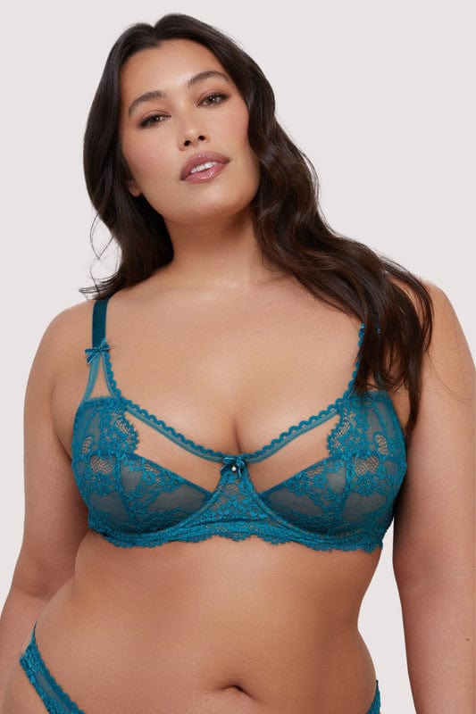 Phoebe Teal Eyelash Lace Balconette Bra - Image 8
