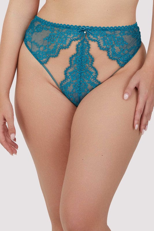 Phoebe Teal Eyelash Lace High Waist Thong - Image 4