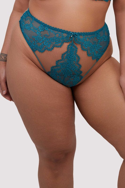 Phoebe Teal Eyelash Lace High Waist Thong - Image 7