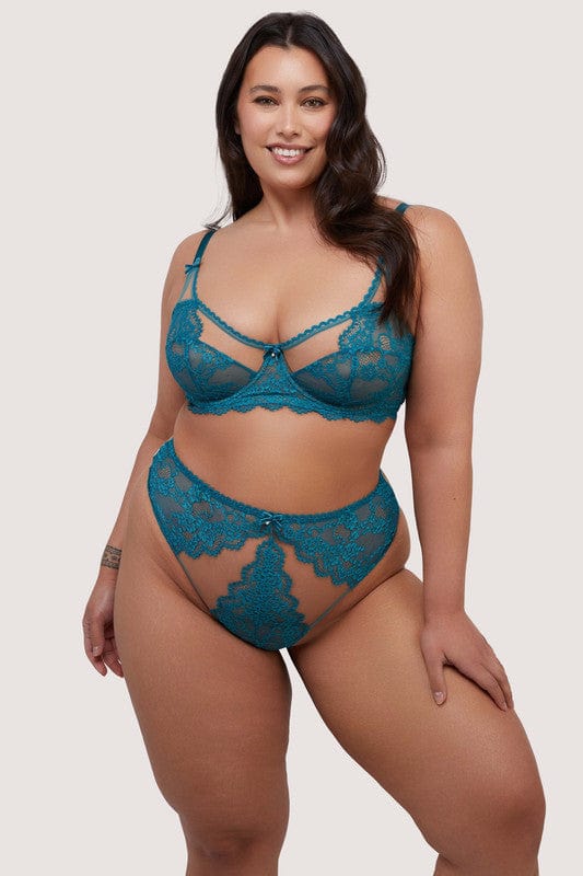 Phoebe Teal Eyelash Lace High Waist Thong - Image 9