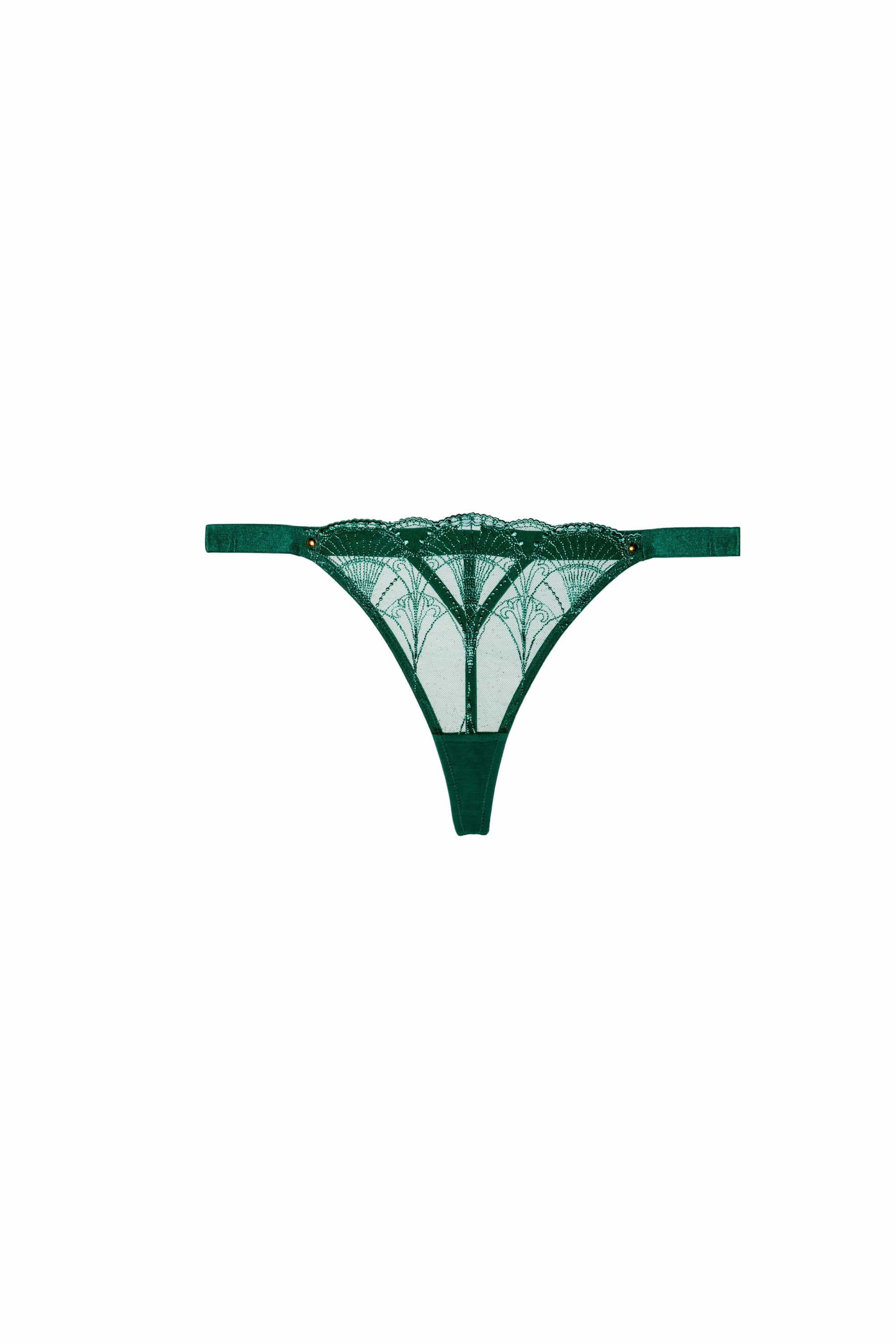 Pippa Forest Green Deco Embroidered Thong - Image 4