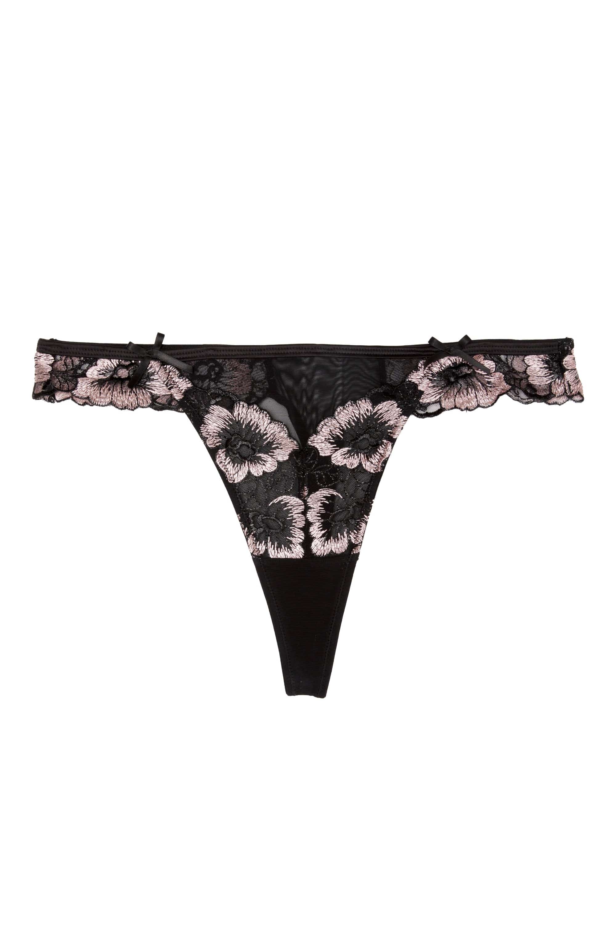 Alicia Black And Pink Embroidered Thong - Image 4