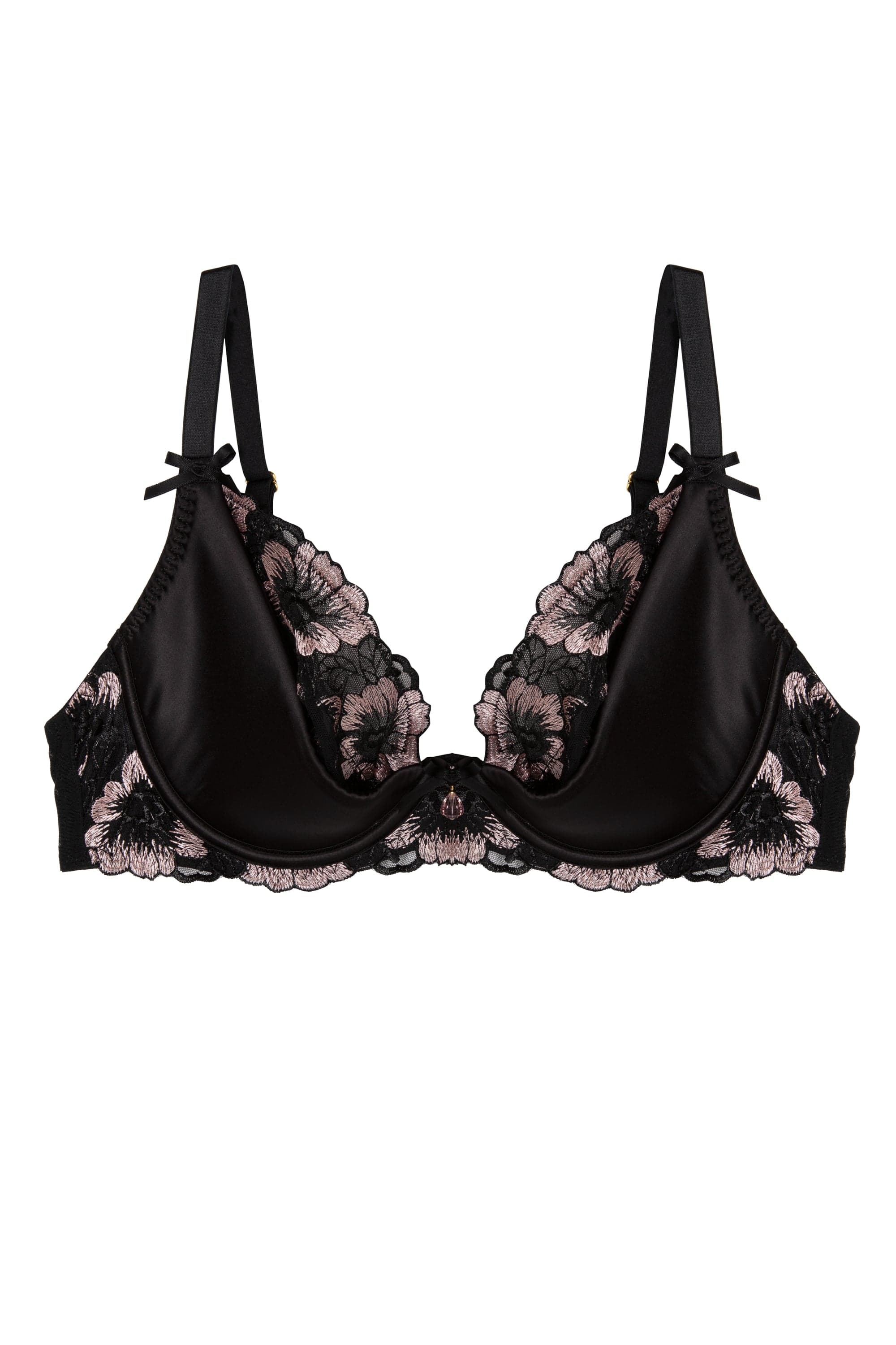 Alicia Black and Pink Embroidered Plunge Bra - Image 12