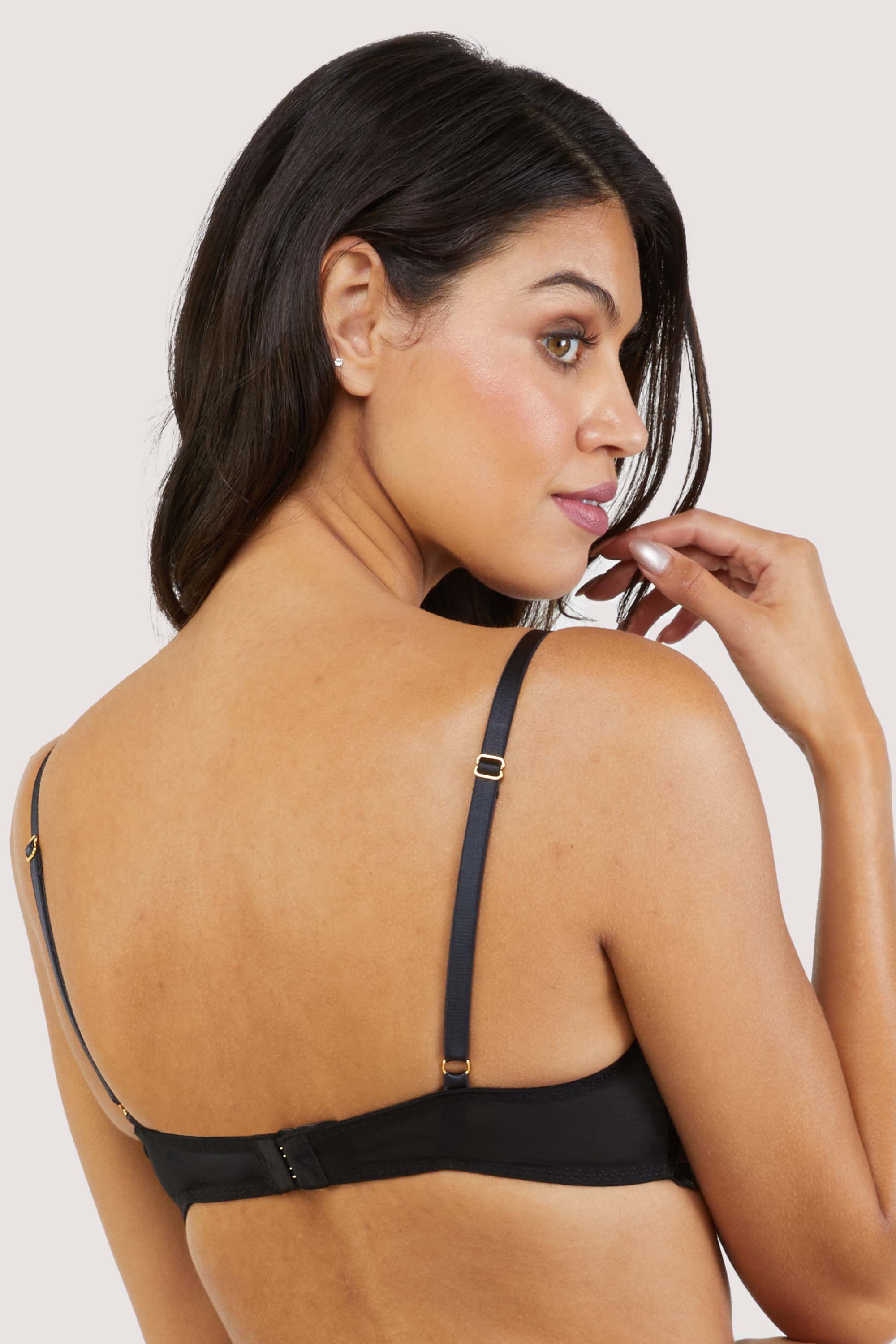 Alicia Black and Pink Embroidered Plunge Bra - Image 3