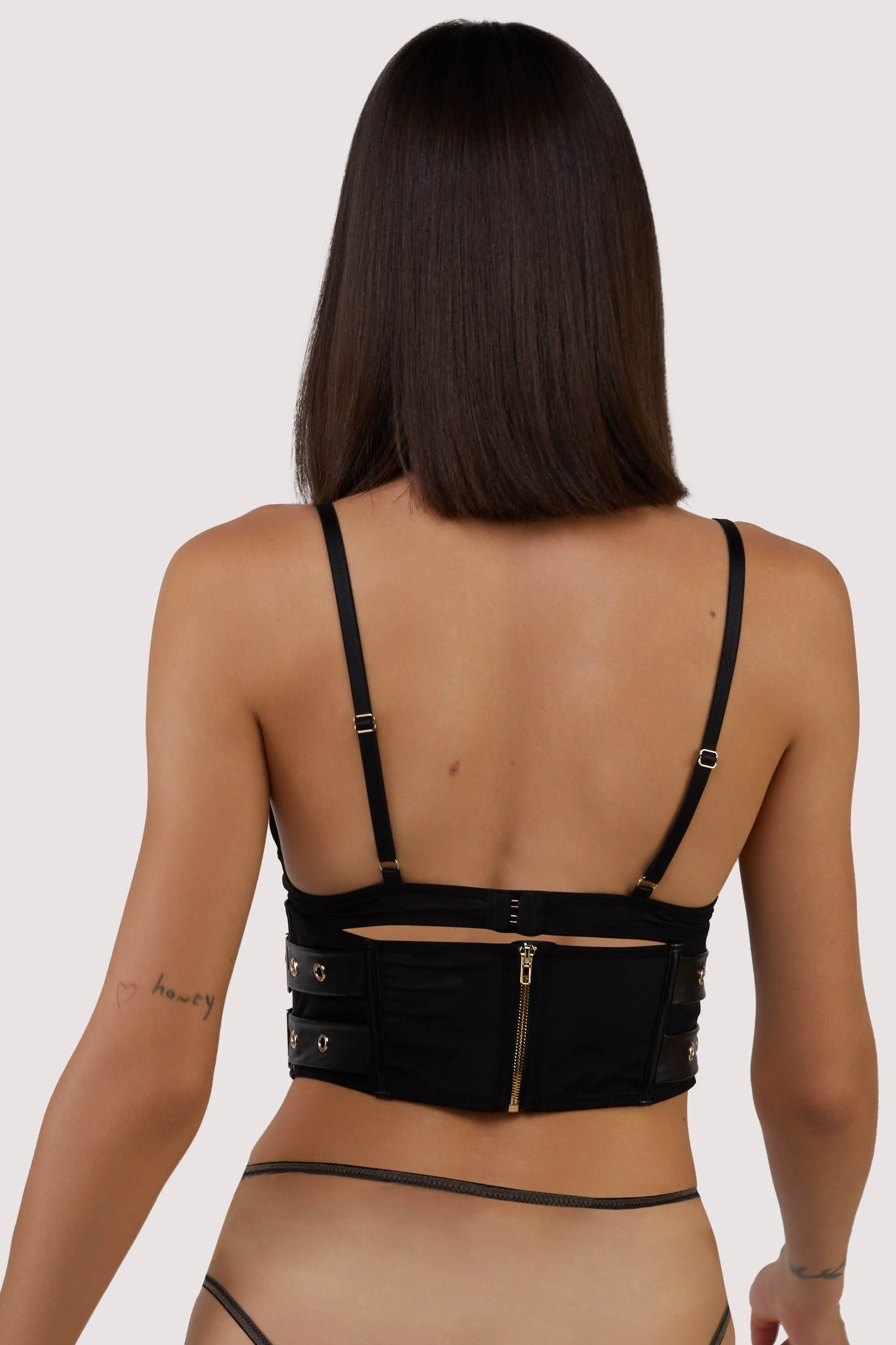 Black Vegan Leather Belted Underbust Corset - Image 2