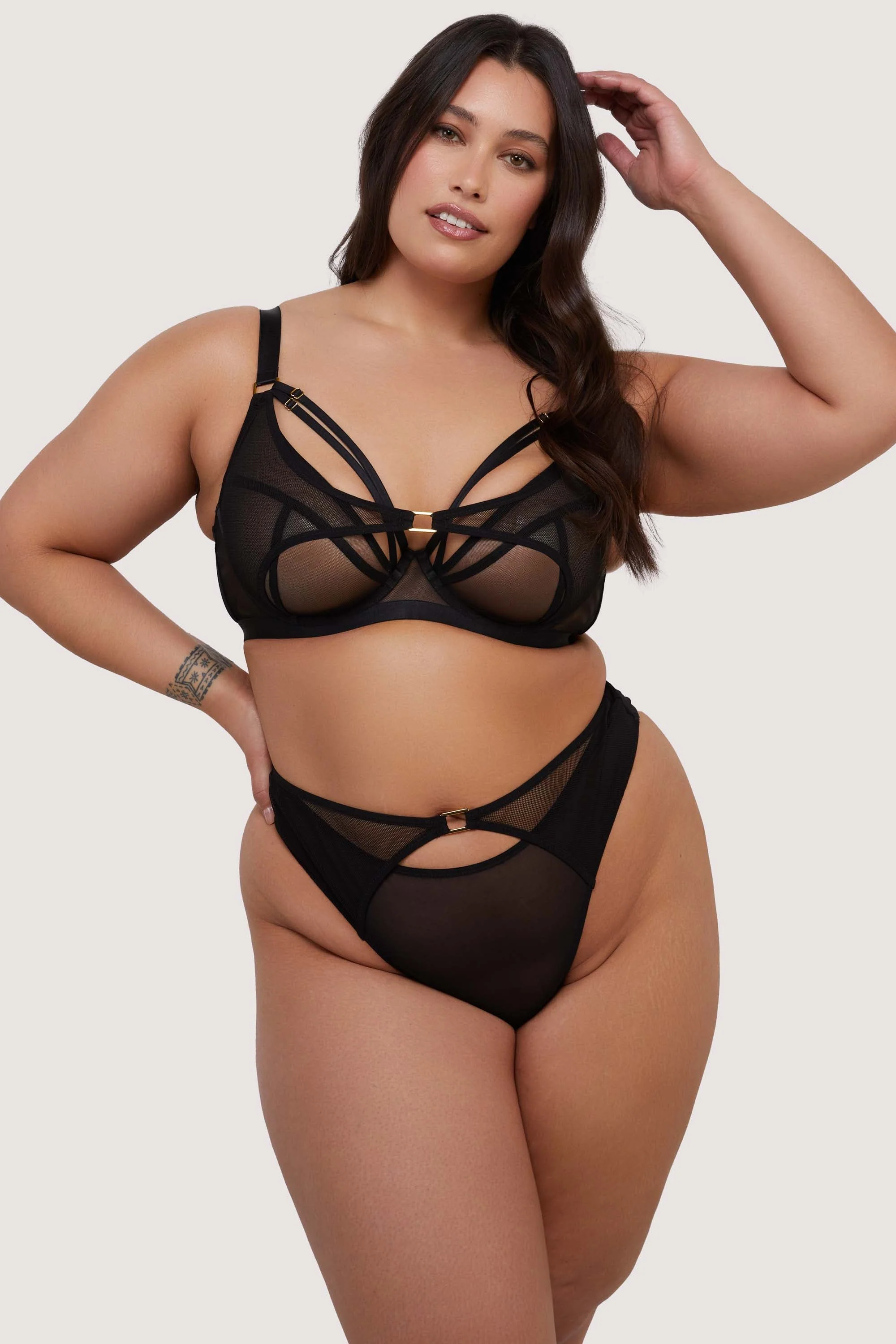 Holland Strappy Fishnet and Mesh Plunge Bra - Image 7