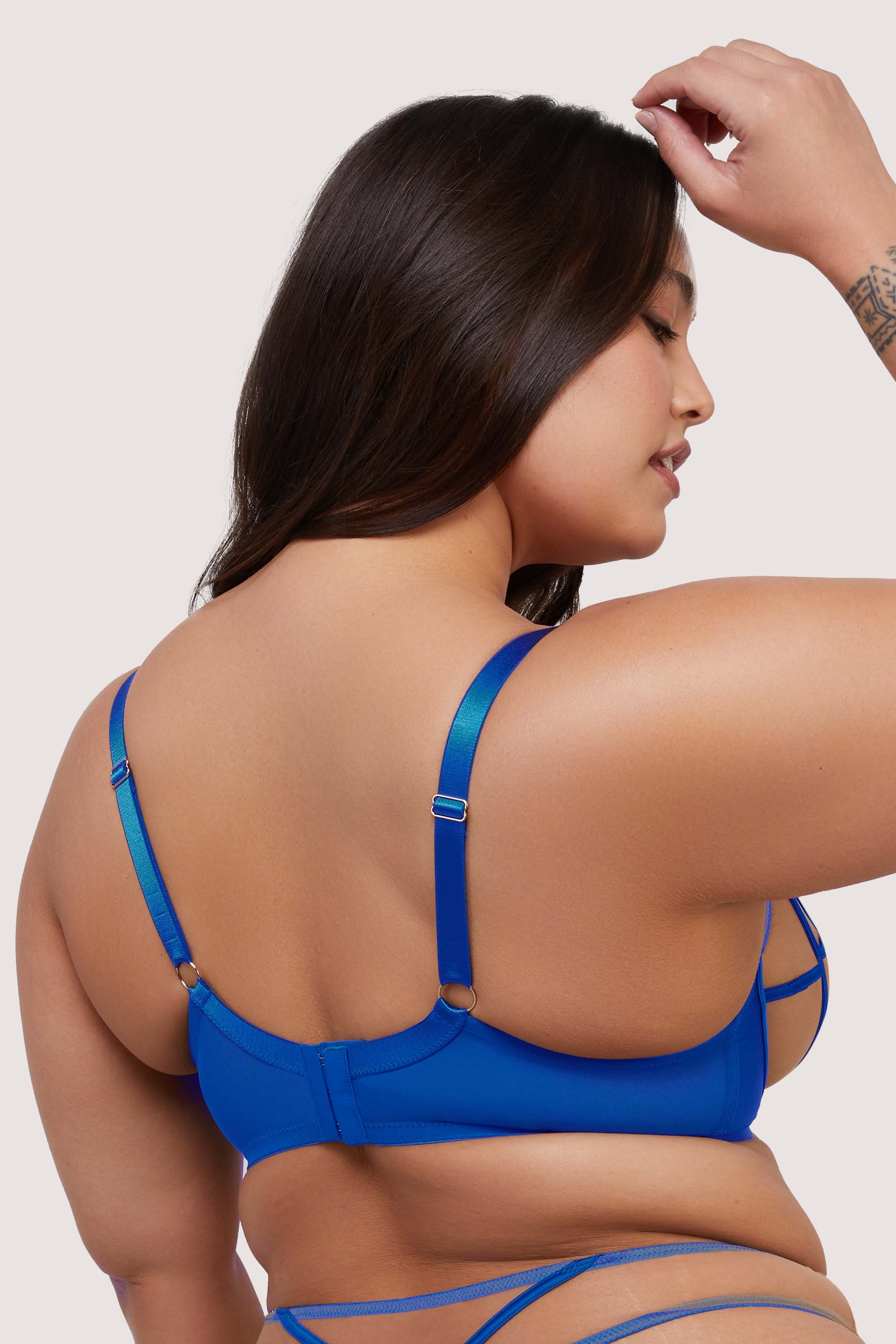 Ramona Cobalt Blue Strap Detail Illusion Sheer Plunge Bra - Image 3