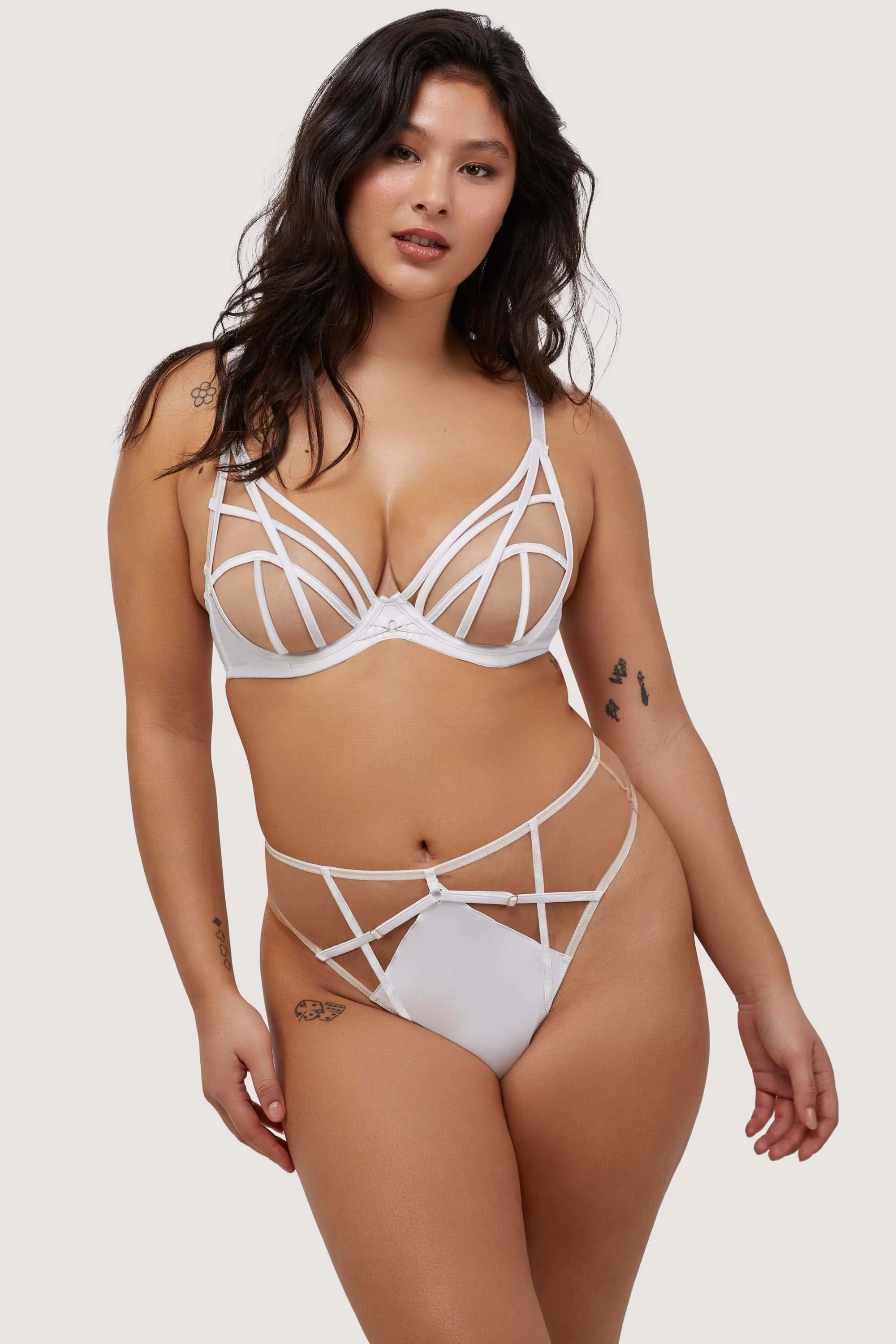 Ramona Optic White Strap Detail Illusion Mesh High Waisted Thong - Image 3
