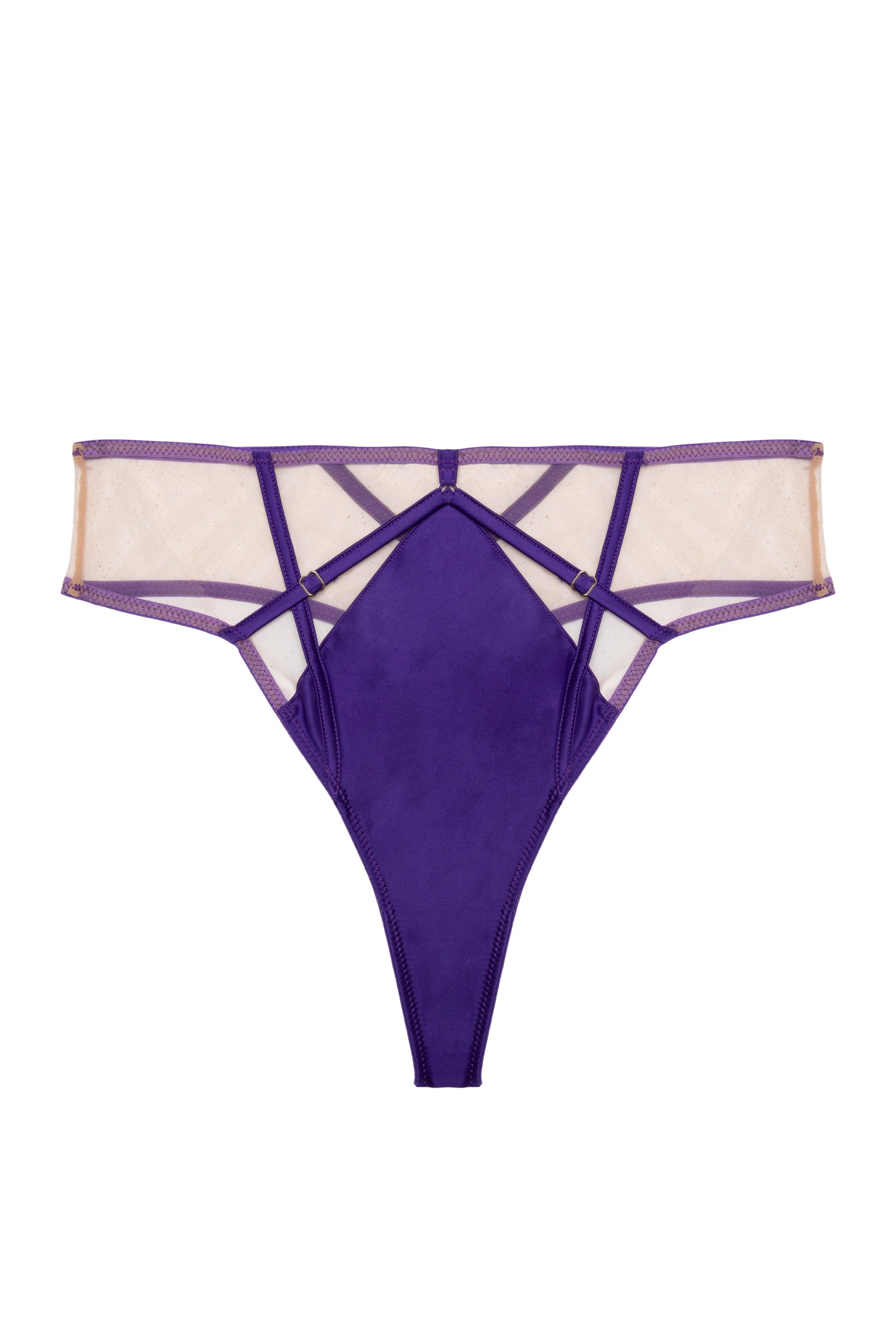 Ramona Purple Strap Detail Illusion Mesh High Waisted Thong - Image 5