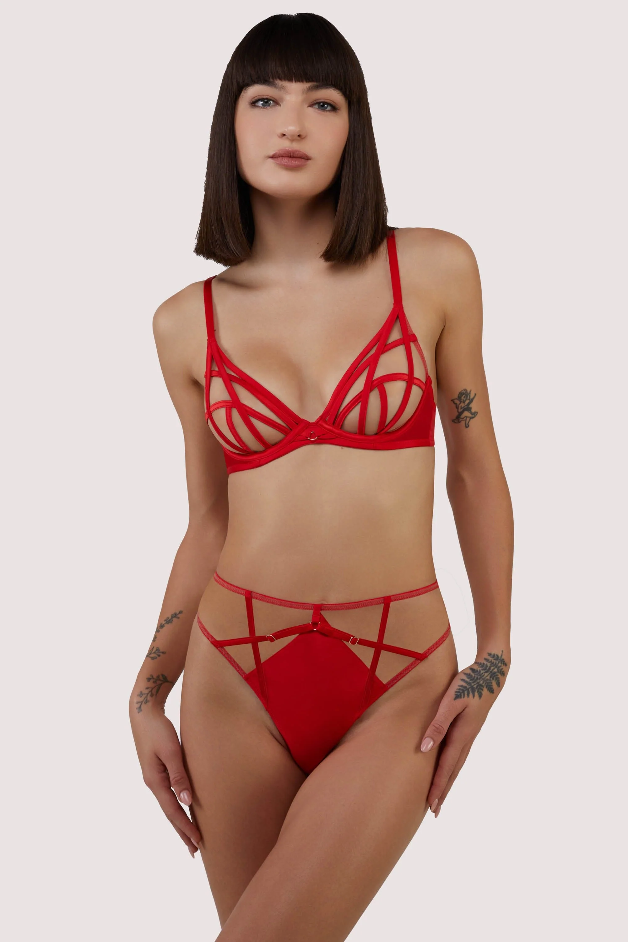 Ramona red Strap Detail Illusion Mesh High Waisted Thong - Image 5
