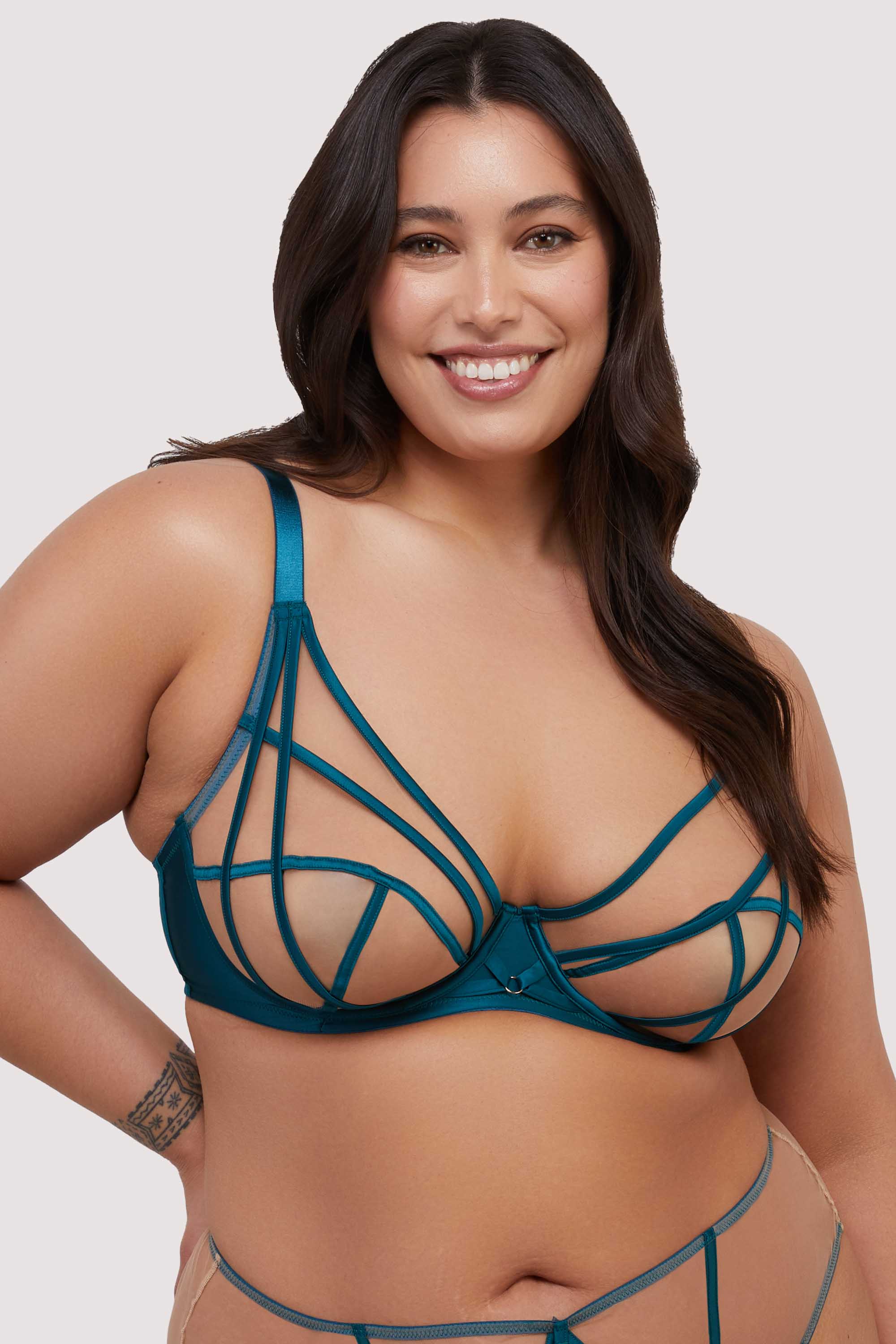 Ramona Teal Strap Detail Illusion Mesh Bra - Image 6