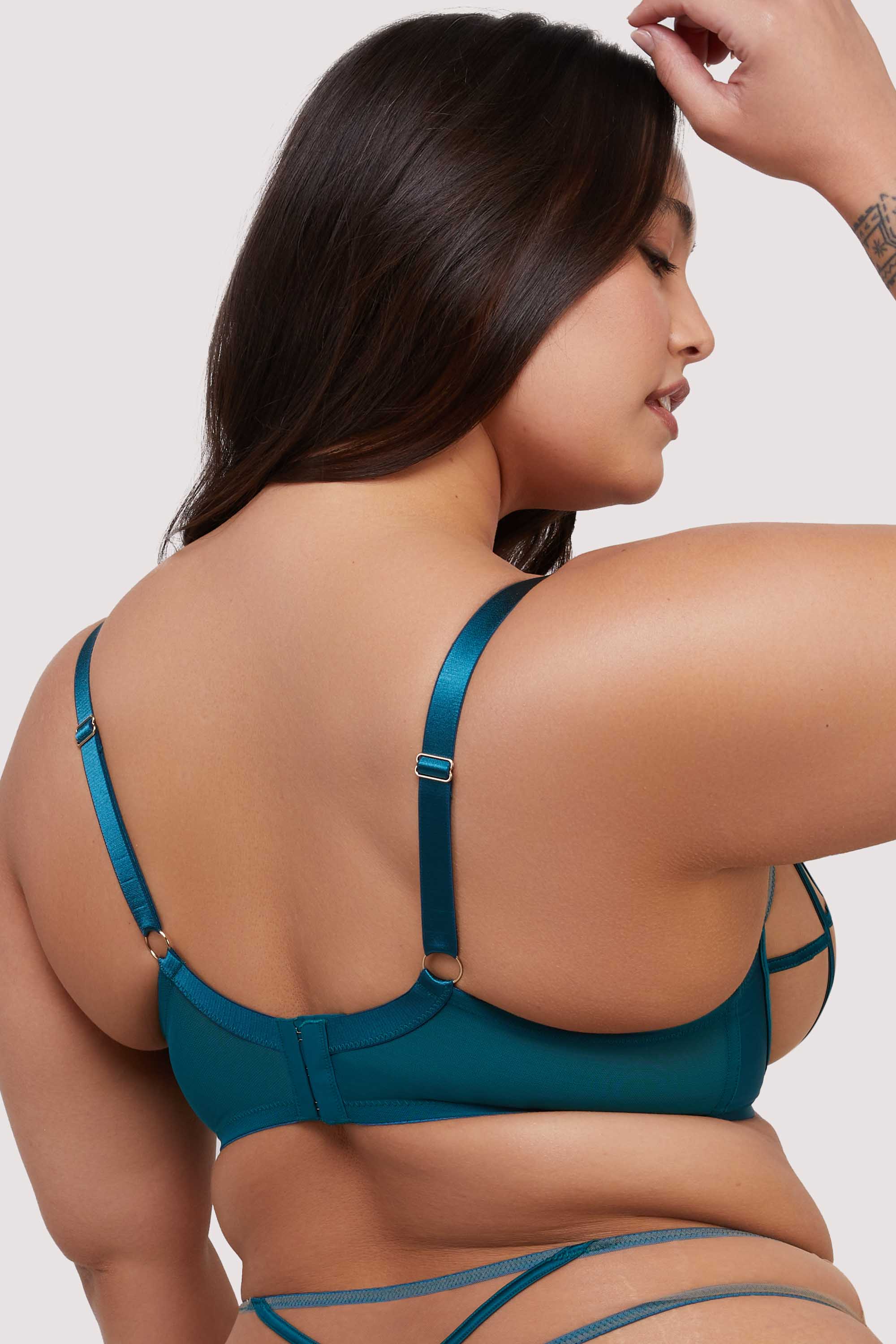 Ramona Teal Strap Detail Illusion Mesh Bra - Image 7