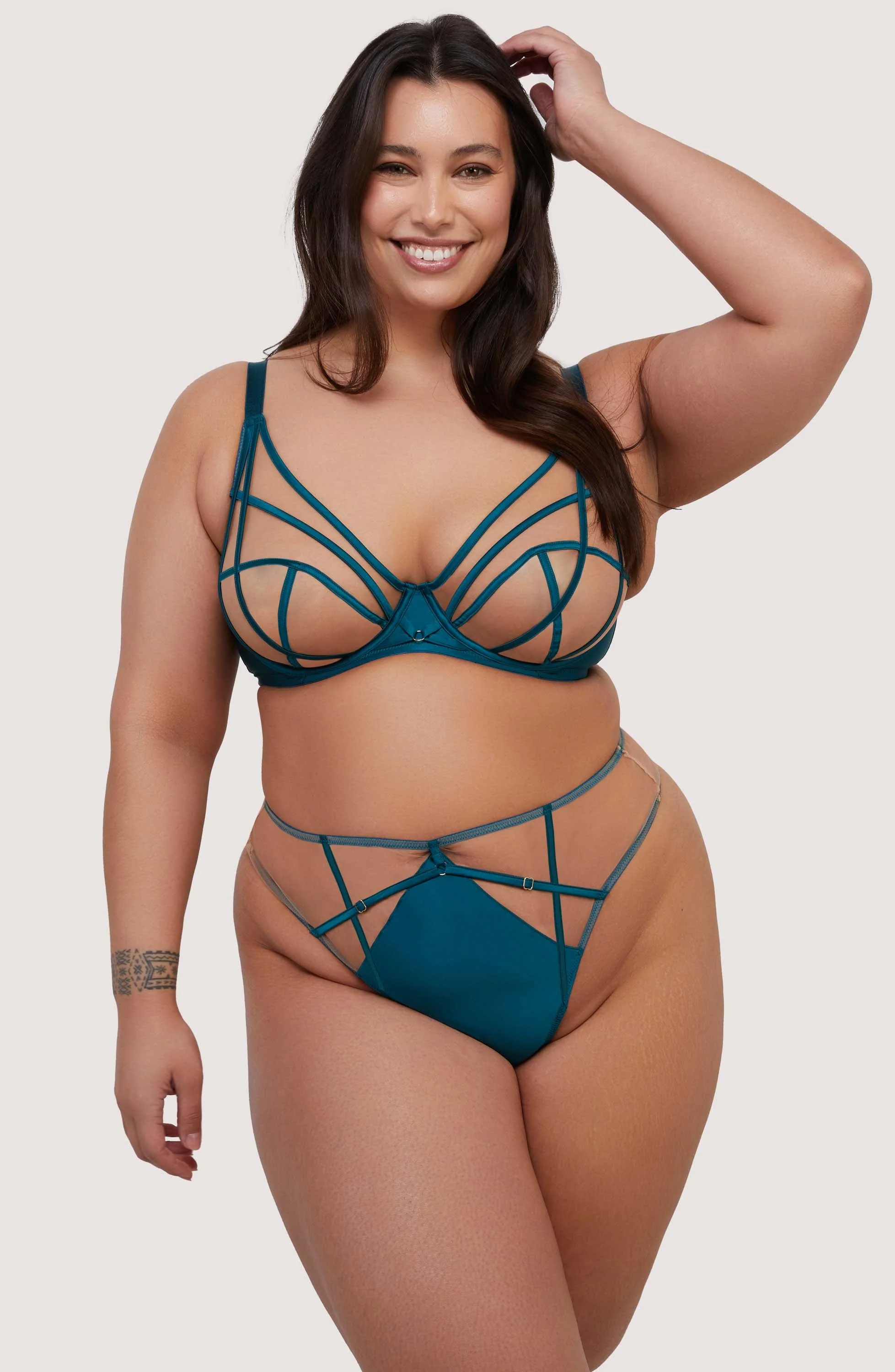 Ramona Teal Strap Detail Illusion Mesh Bra - Image 8