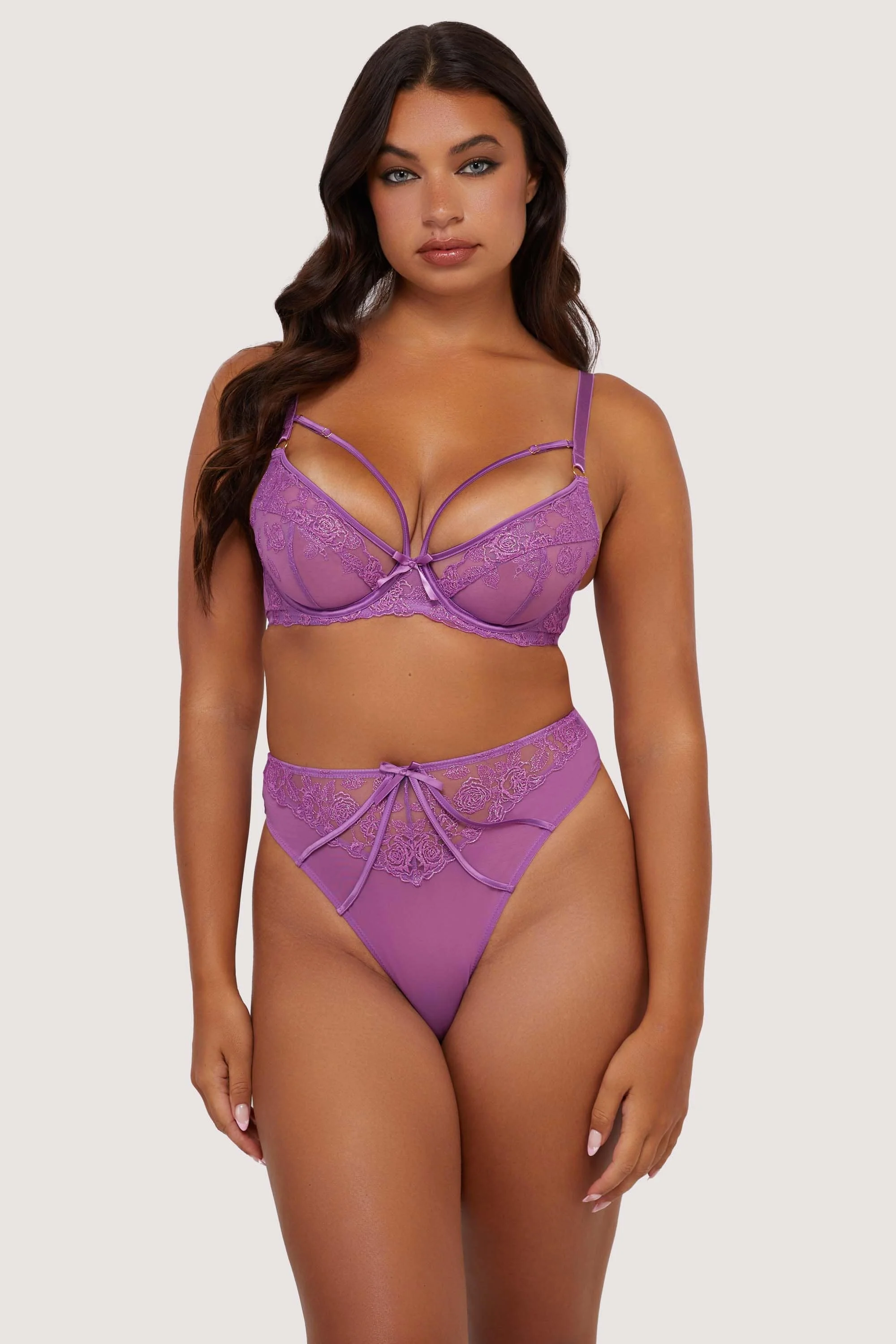 Rosanna Purple Embroidery High Waist Thong - Image 4