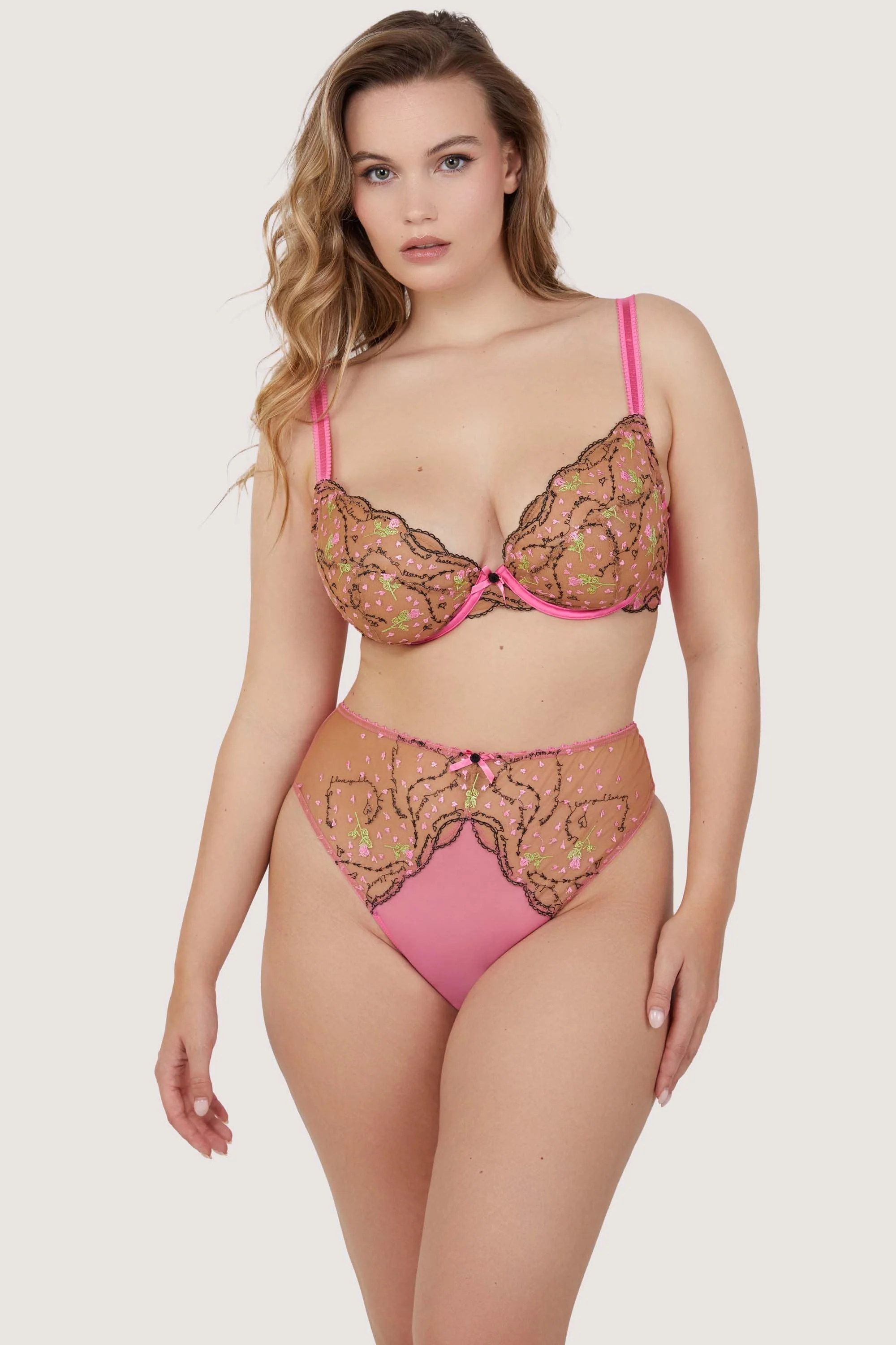 Spank Me Pink and Nude Custom Embroidery Plunge Bra - Image 4