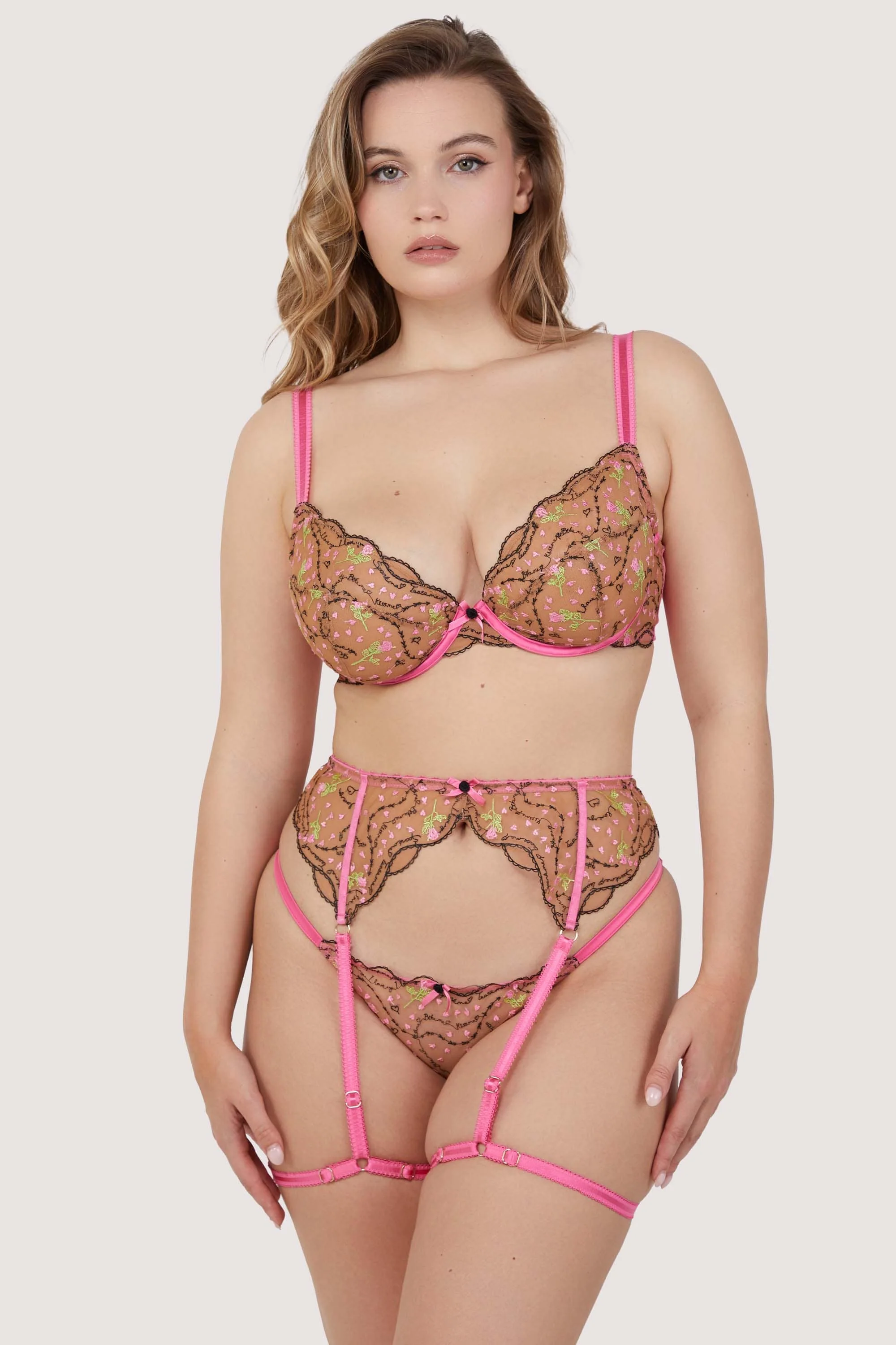 Spank Me Pink and Nude Custom Embroidery Suspender Belt - Image 4