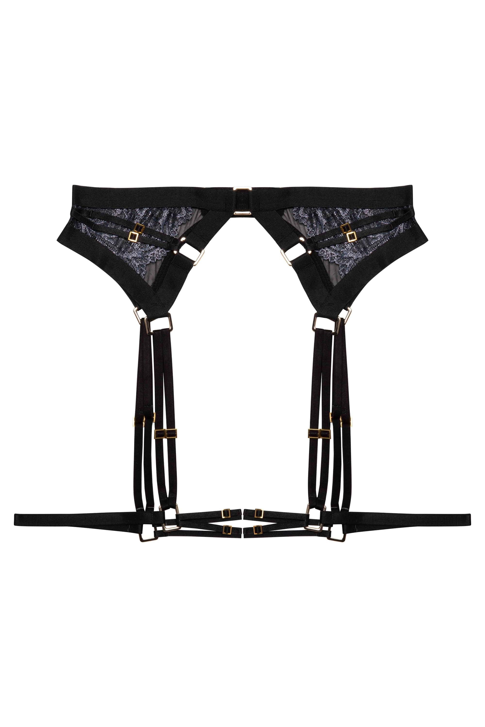 Tabitha Black Wet-look Lace Harness Suspender - Image 9