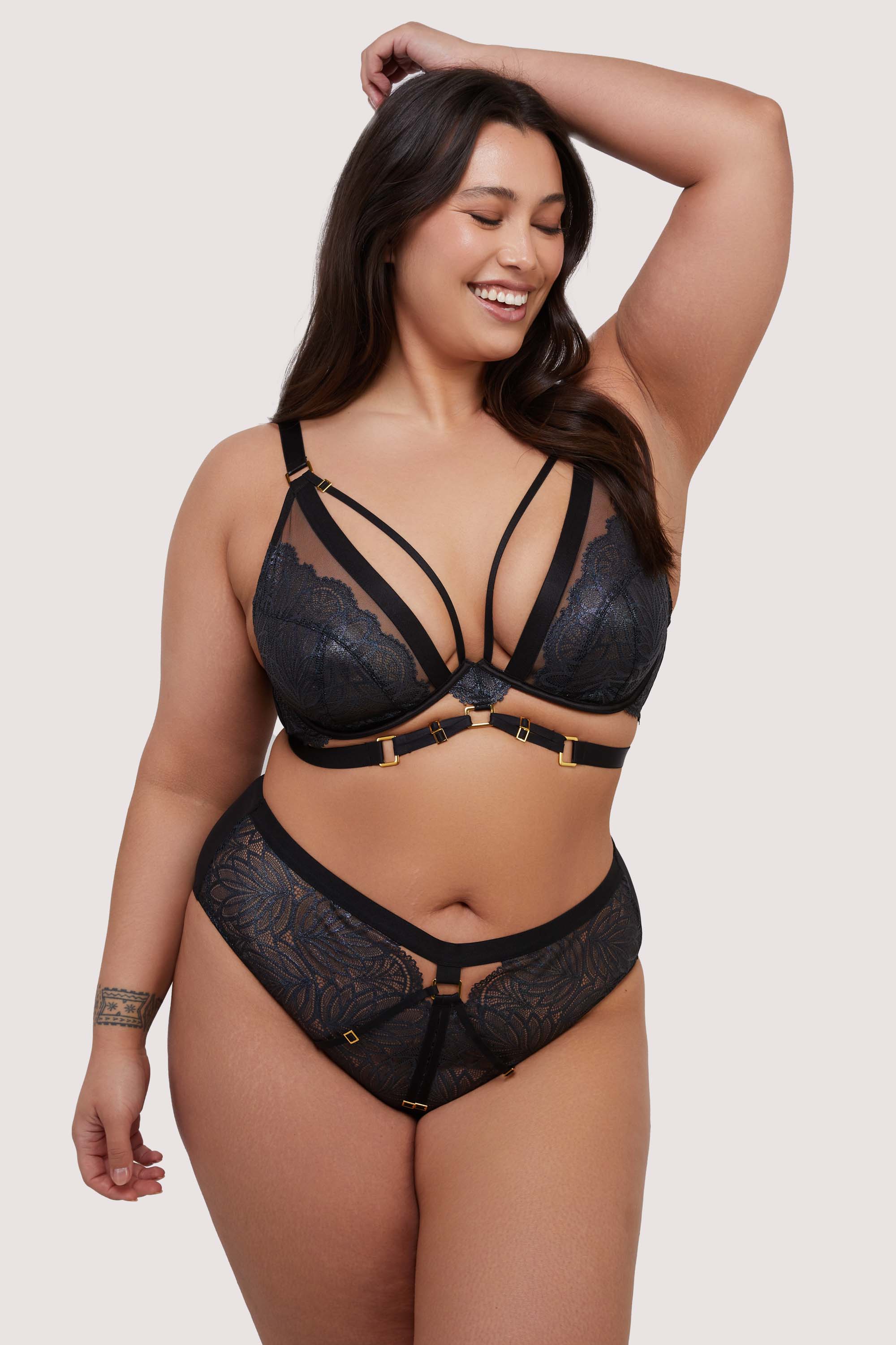 Tabitha Black Wet-look Lace High Waist Brief - Image 3