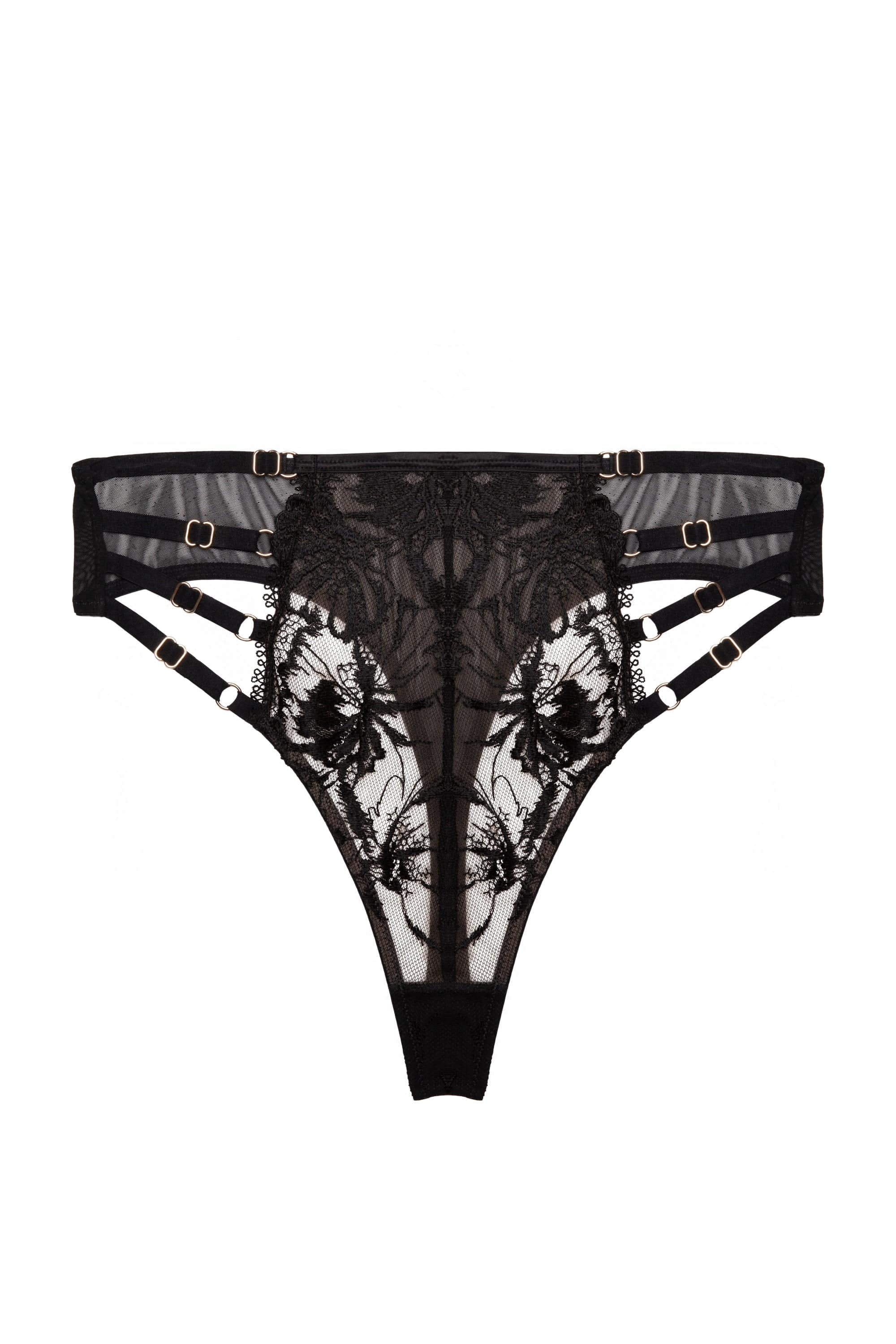 Vivian Black Embroidery High Waisted Thong - Image 5