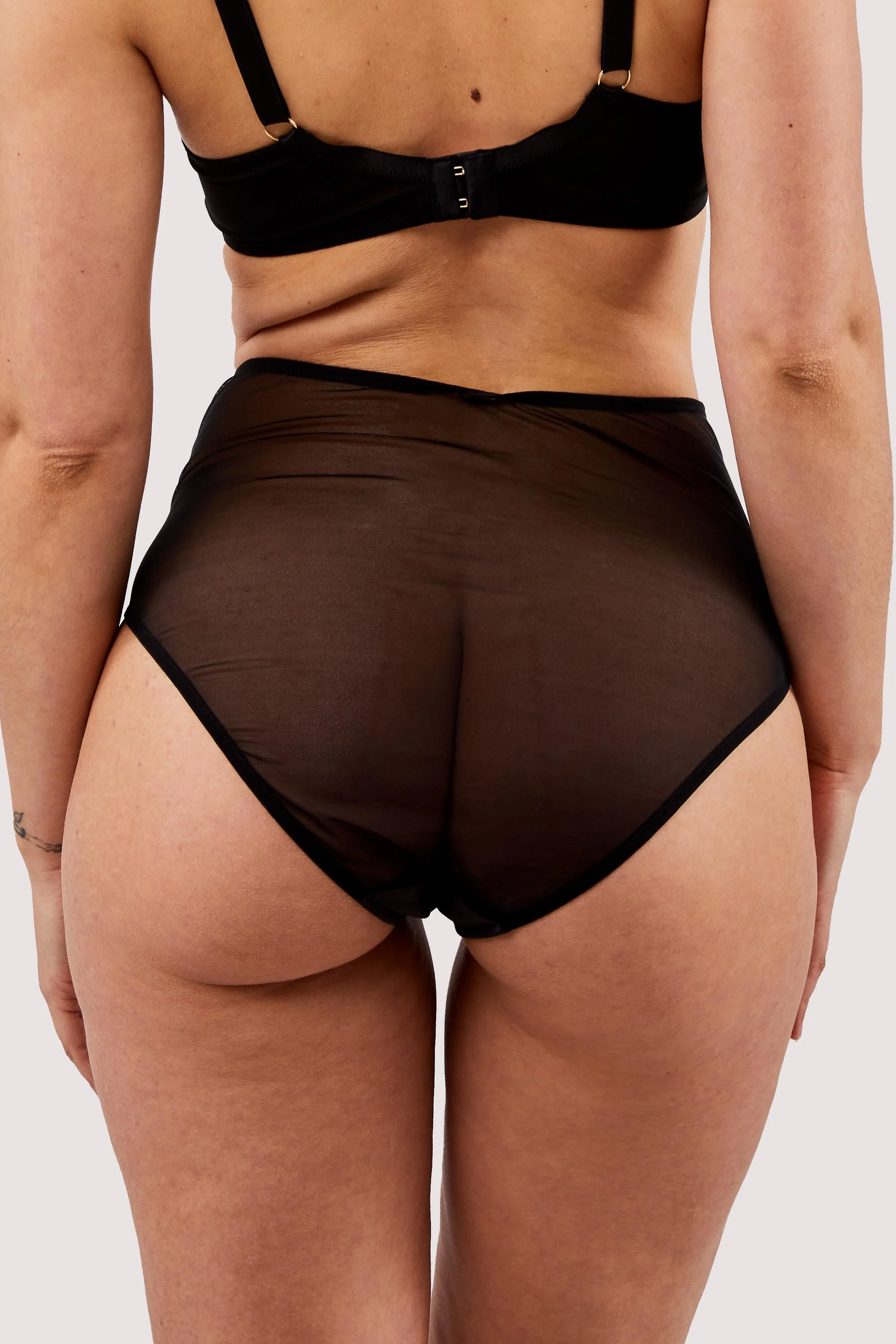 Wren Black Illusion Mesh and Satin High Waist Brief - Image 4