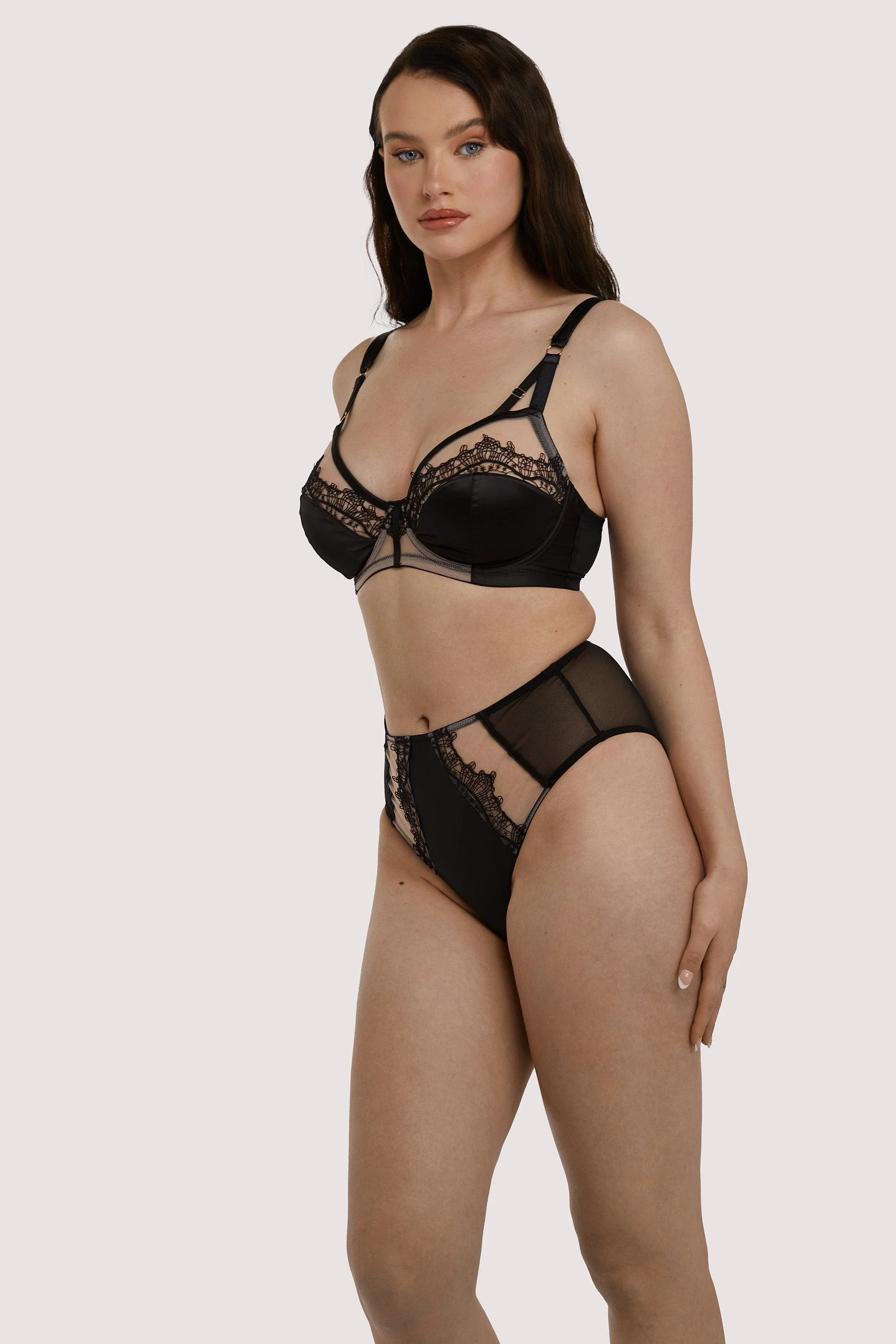 Wren Black Illusion Mesh and Satin High Waist Brief - Image 5