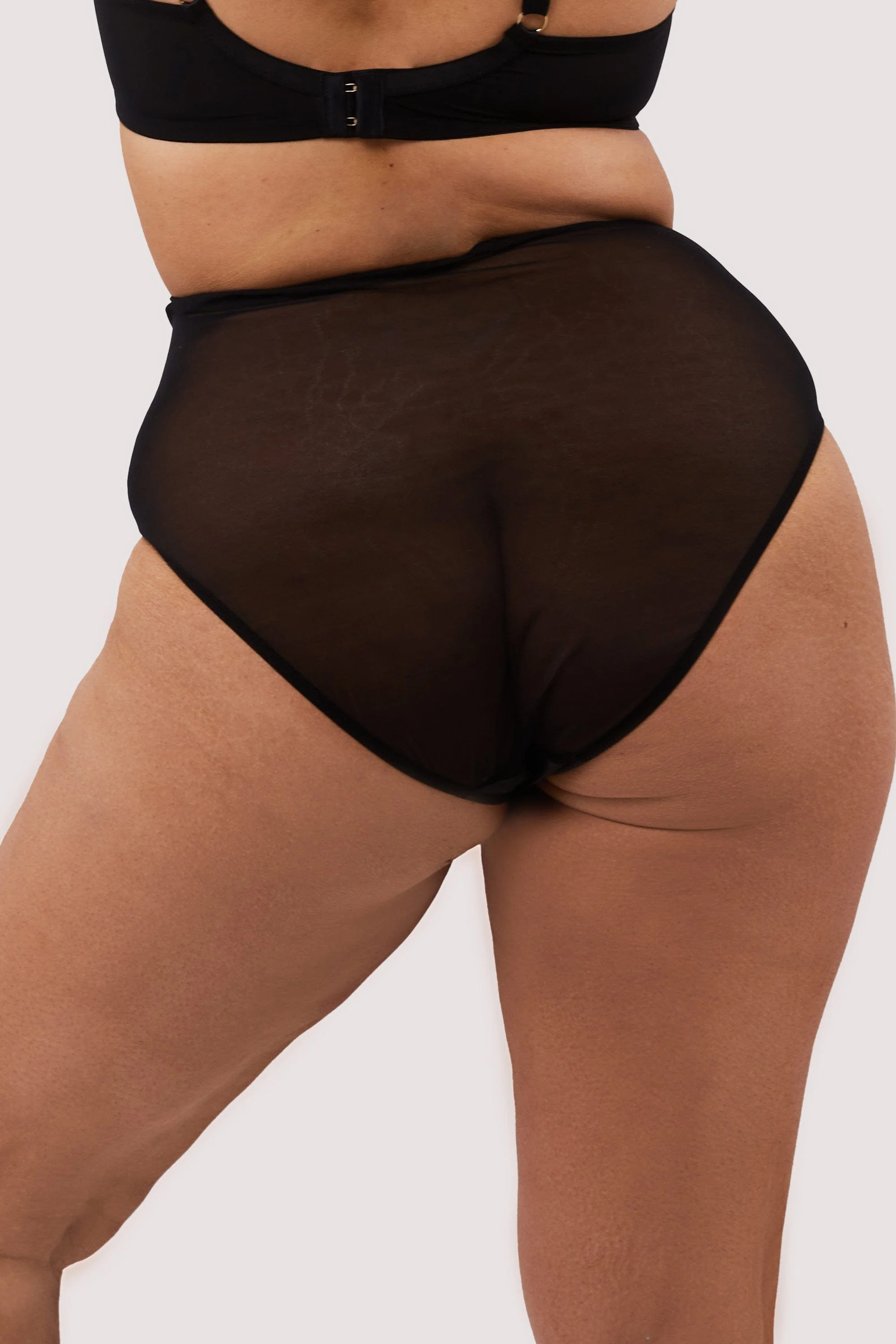 Wren Black Illusion Mesh and Satin High Waist Brief - Image 8