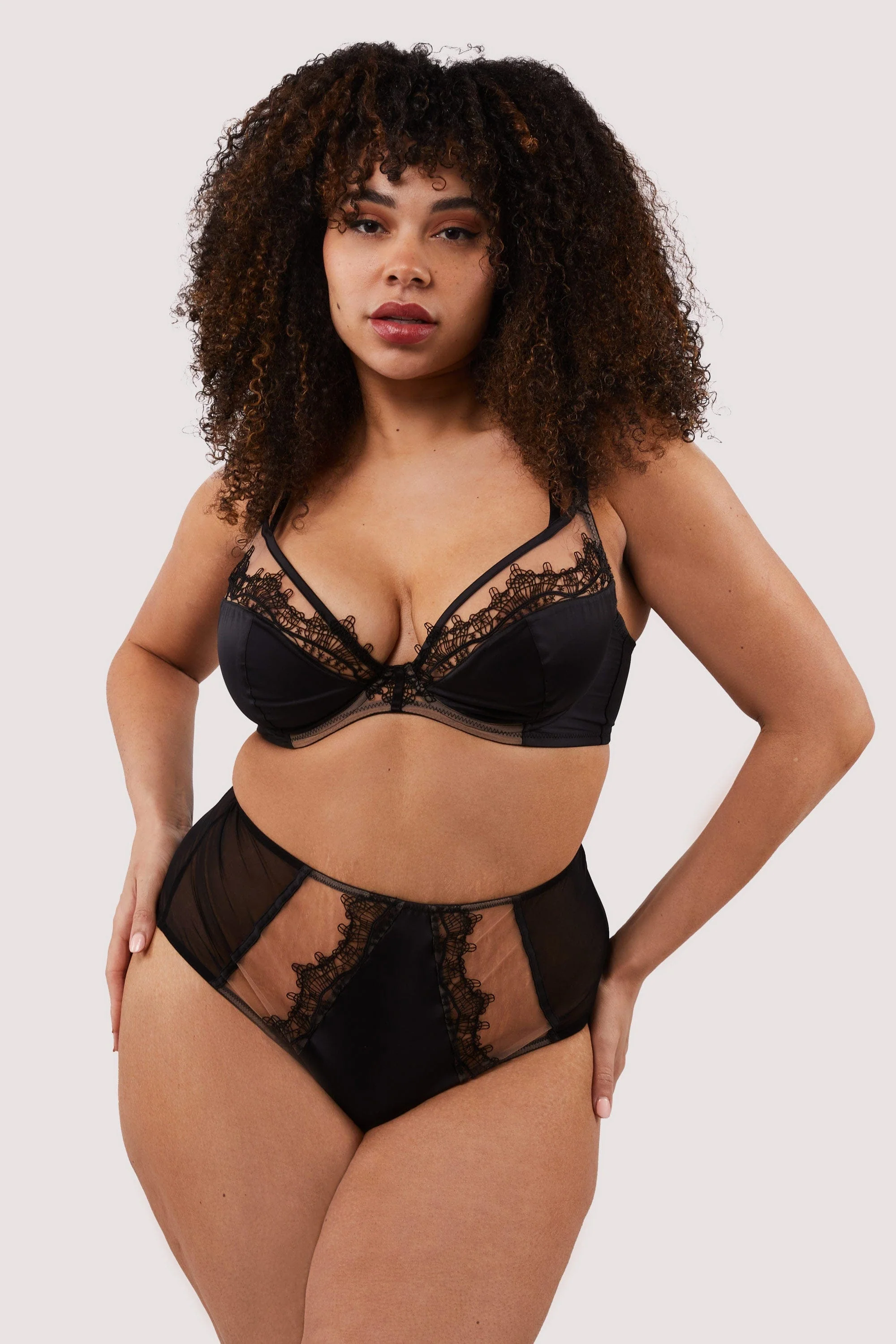 Wren Black Illusion Mesh and Satin High Waist Brief - Image 9