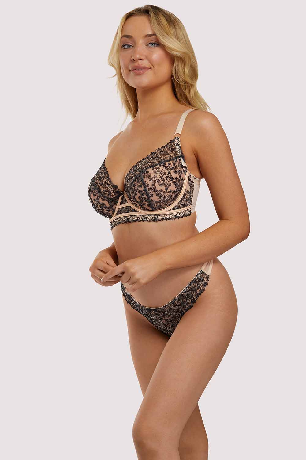 Skull & Roses Embroidery Peach Balcony Bra - Image 10