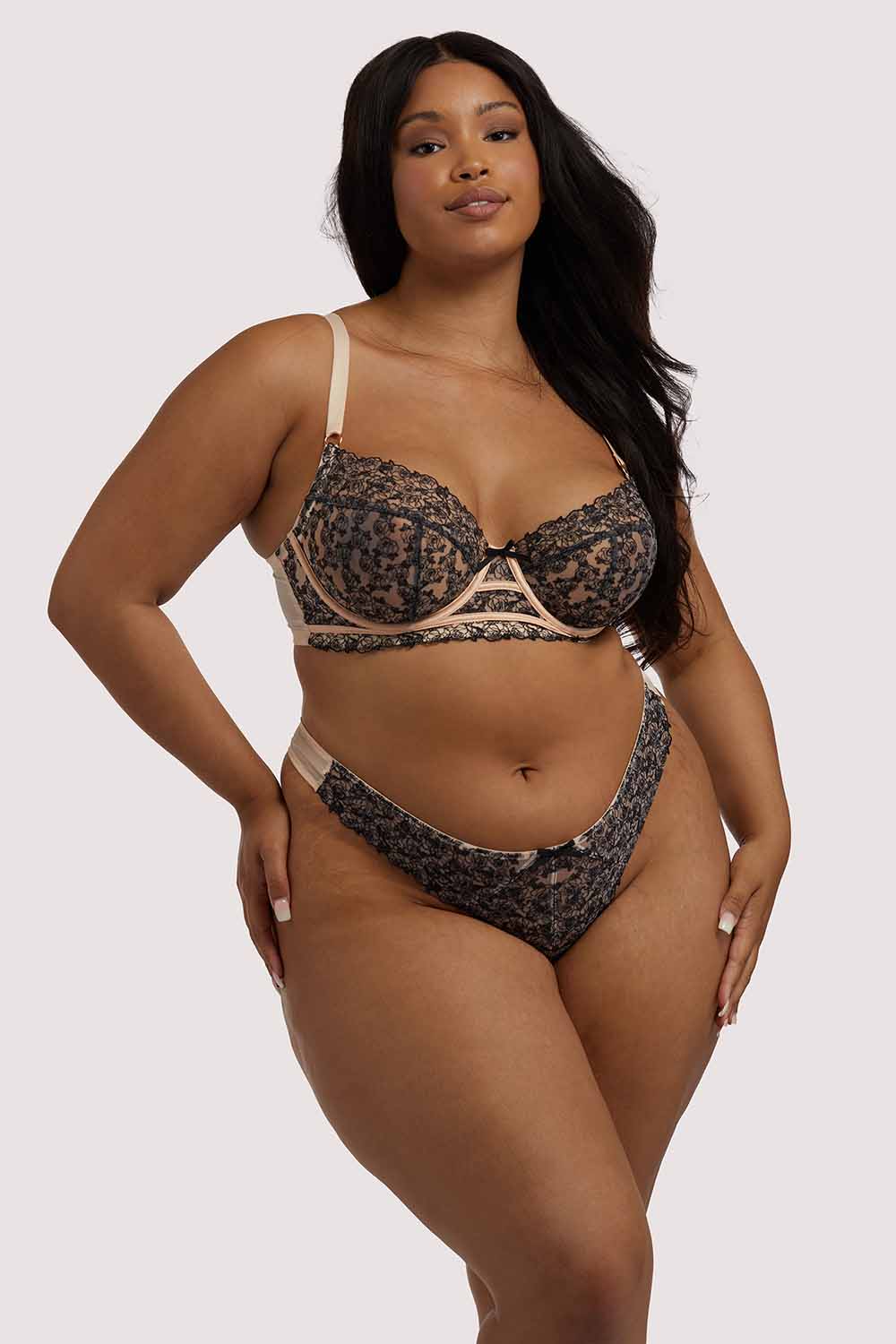 Skull & Roses Embroidery Peach Balcony Bra - Image 13