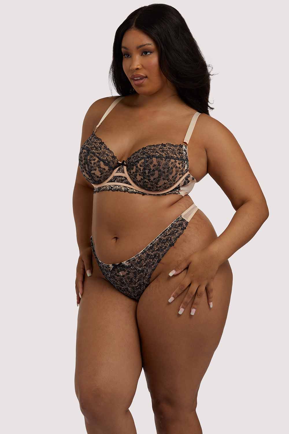 Skull & Roses Embroidery Peach Balcony Bra - Image 14