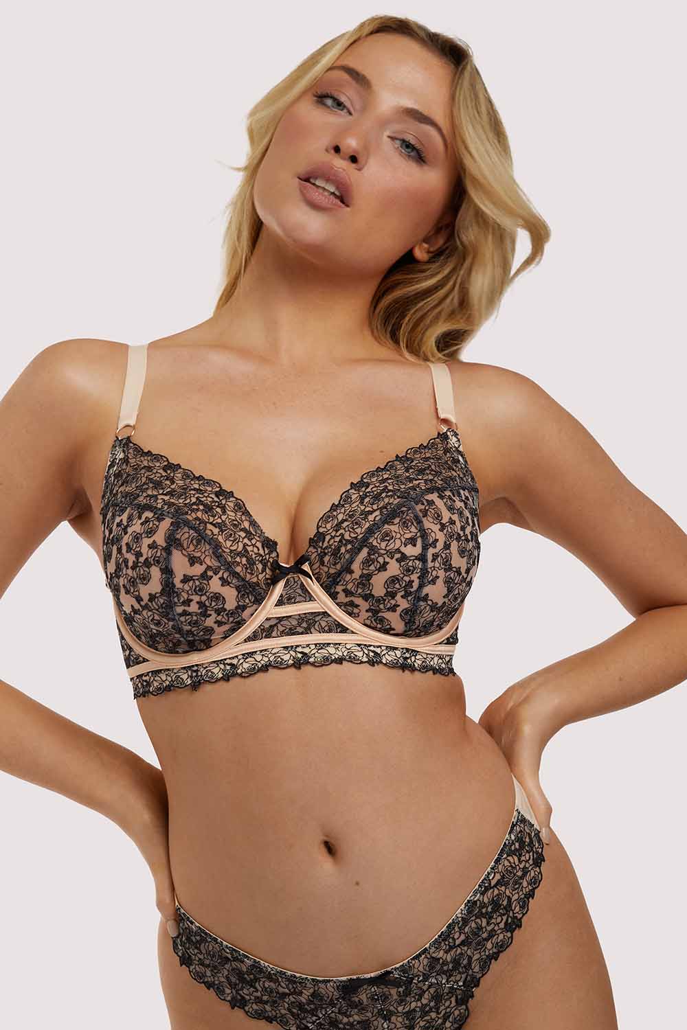 Skull & Roses Embroidery Peach Balcony Bra - Image 9