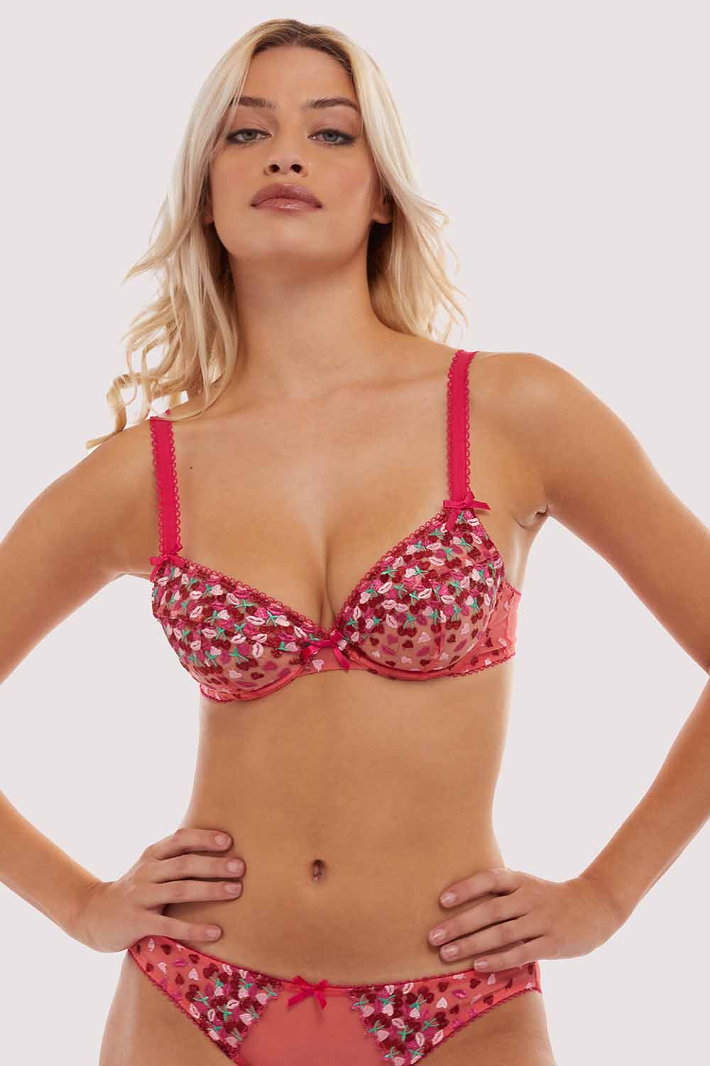 Cherry Embroidery Coral Plunge Bra - Image 4