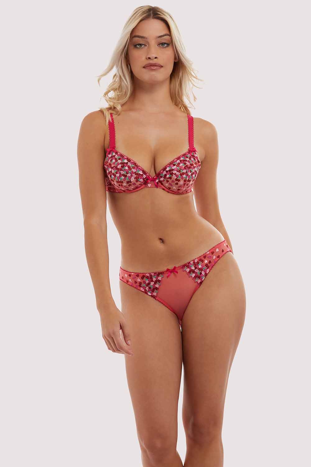 Cherry Embroidery Coral Plunge Bra - Image 5