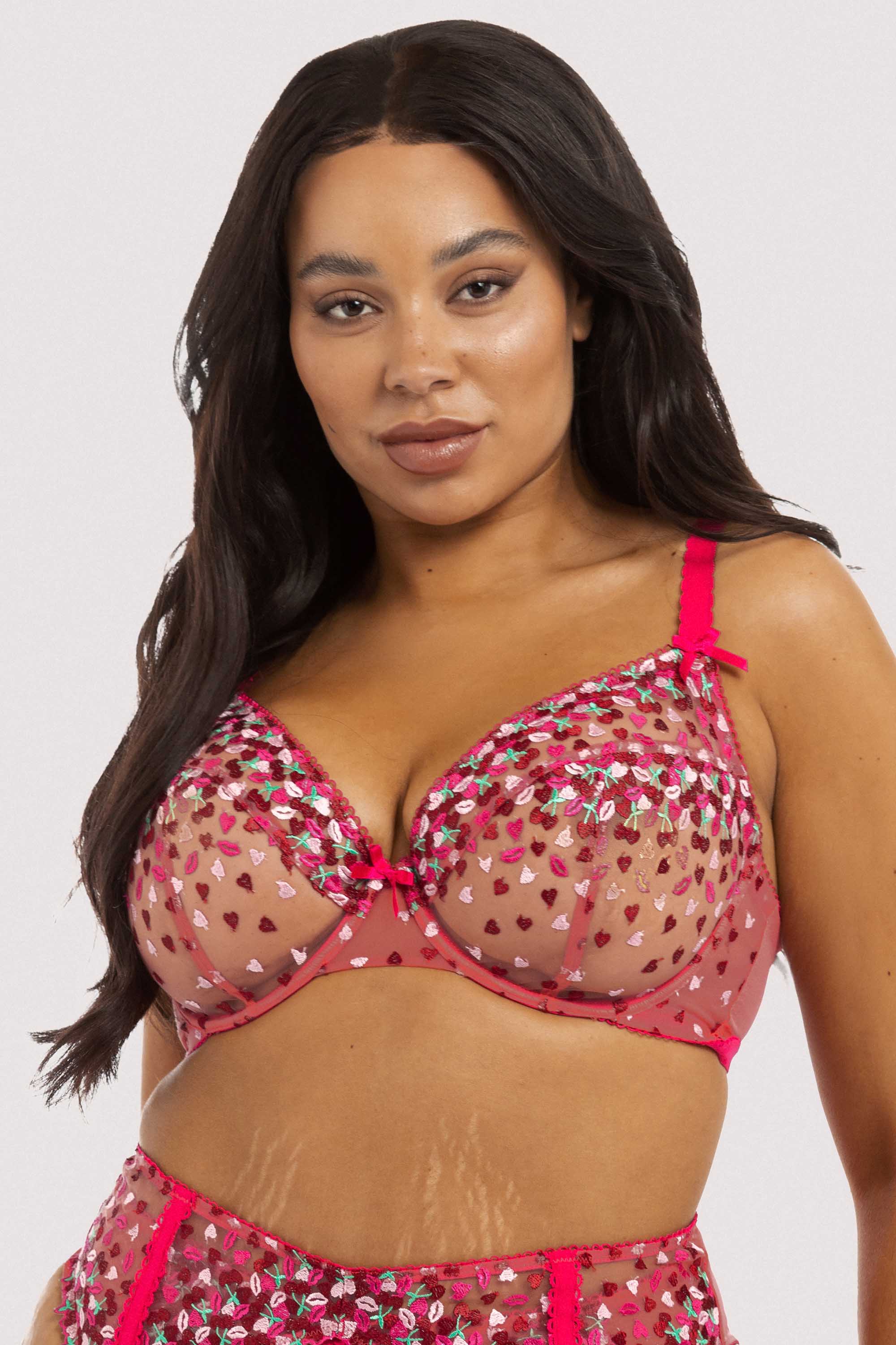 Cherry Embroidery Coral Plunge Bra - Image 8