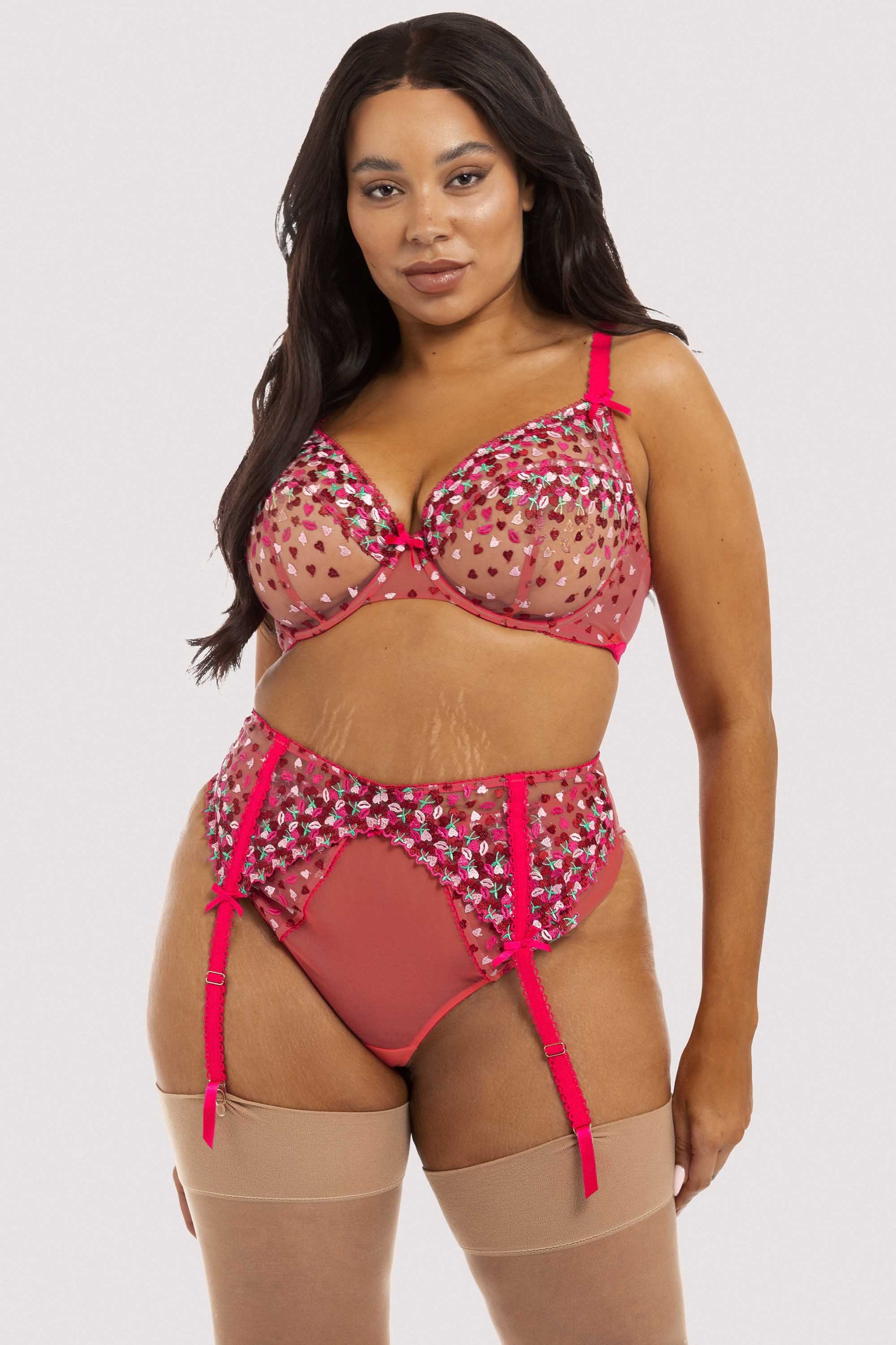 Cherry Embroidery Coral Plunge Bra - Image 9