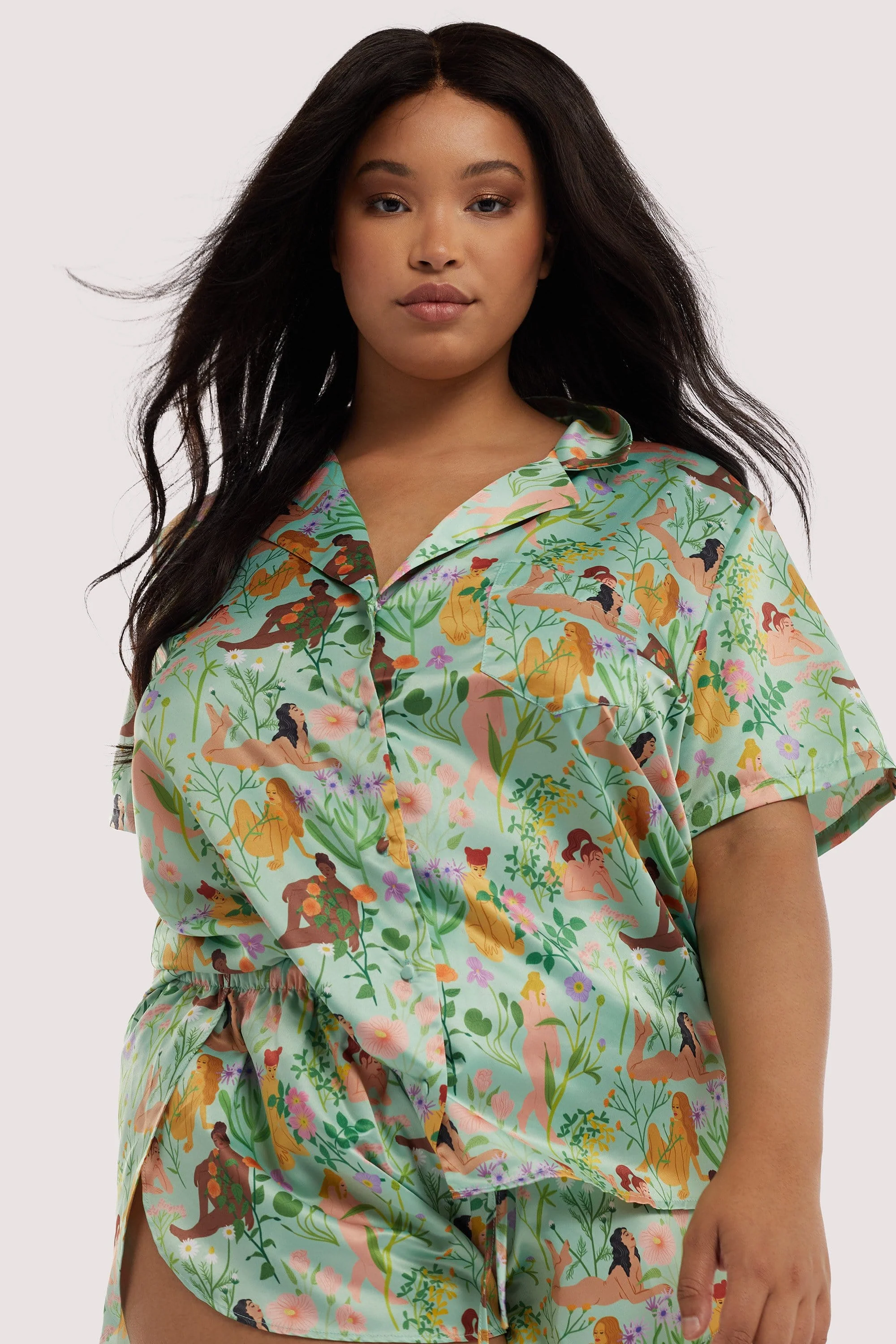 Bodil Jane Recycled Nudes & Flowers Short Sleeved Shirt - Image 2
