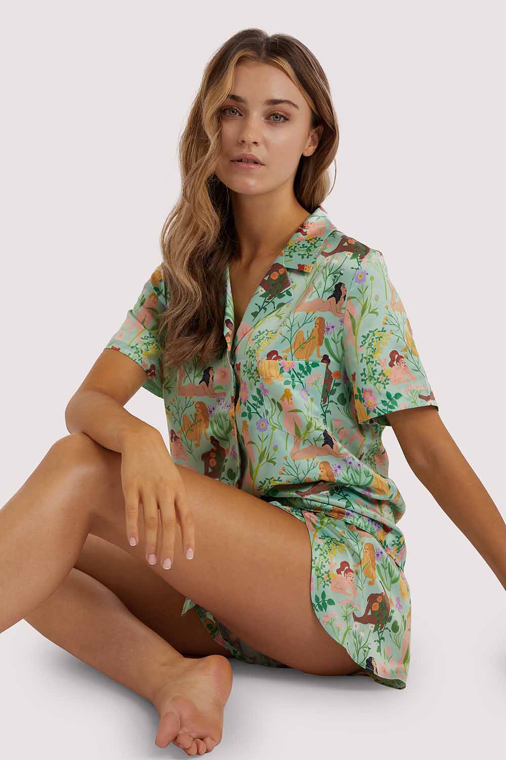 Bodil Jane Recycled Nudes & Flowers Short Sleeved Shirt - Image 6