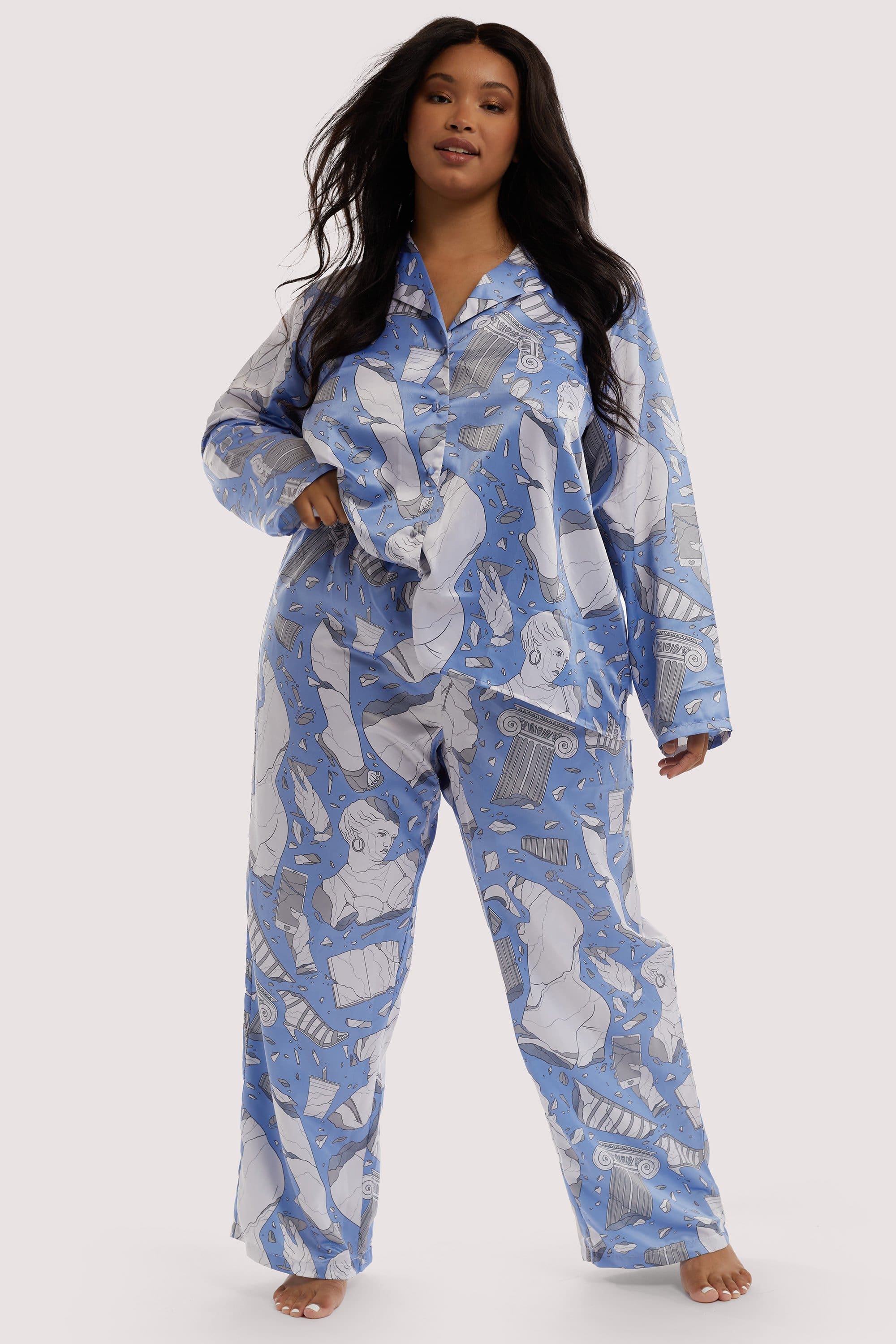 Logan Spector Recycled Blue Statues Satin Trousers - Image 2