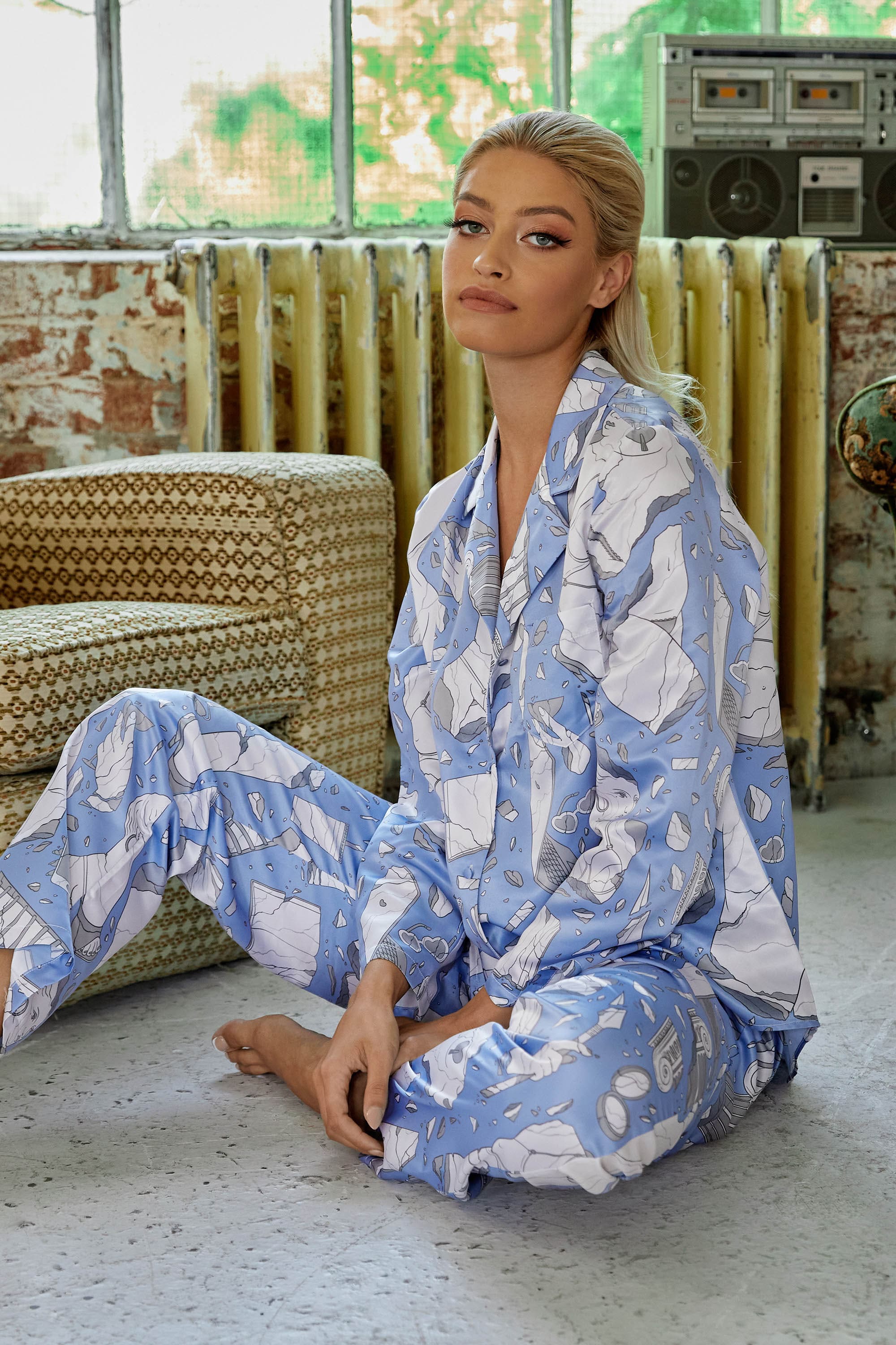 Logan Spector Recycled Blue Statues Satin Trousers - Image 3