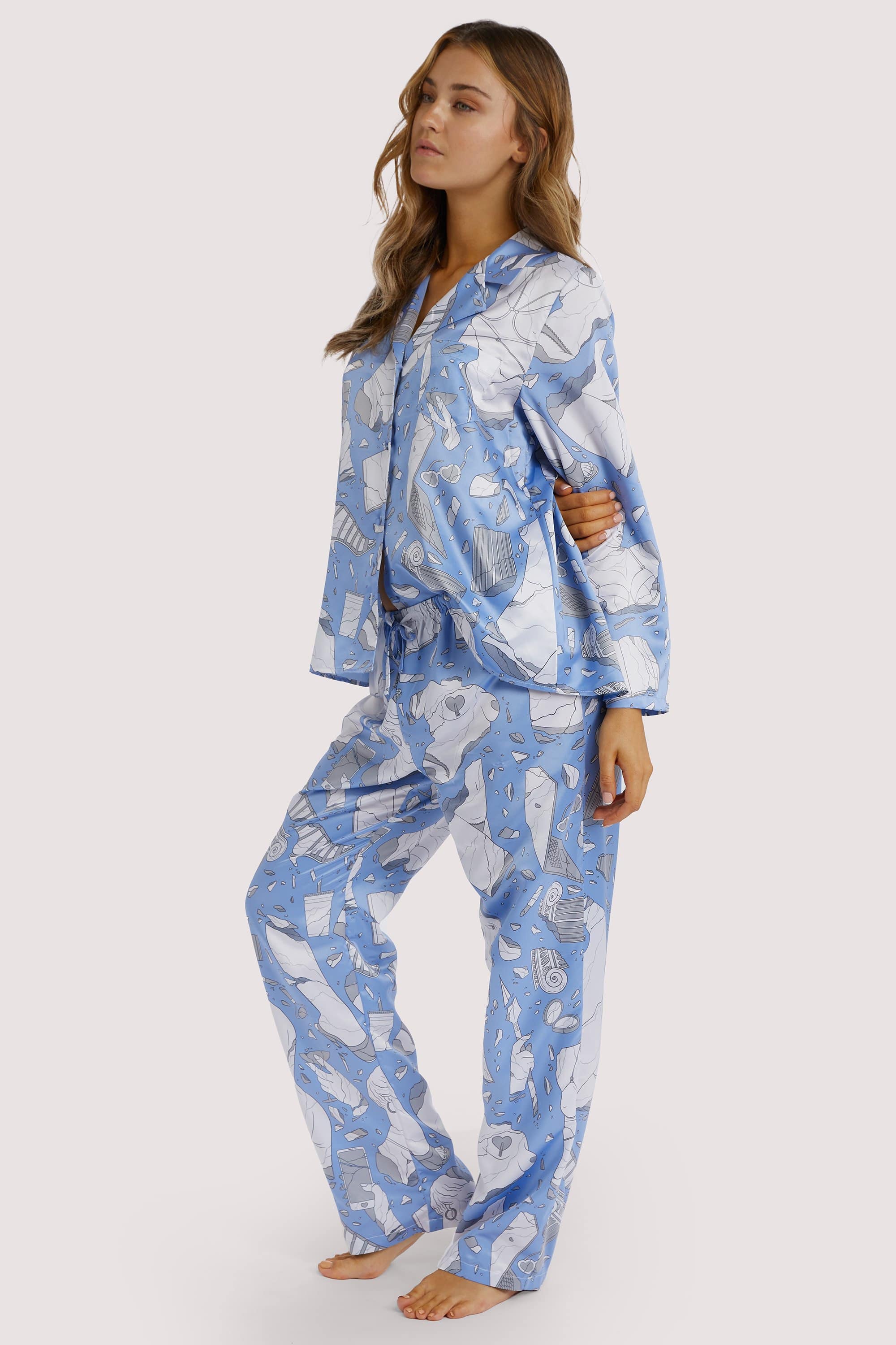 Logan Spector Recycled Blue Statues Satin Trousers - Image 7
