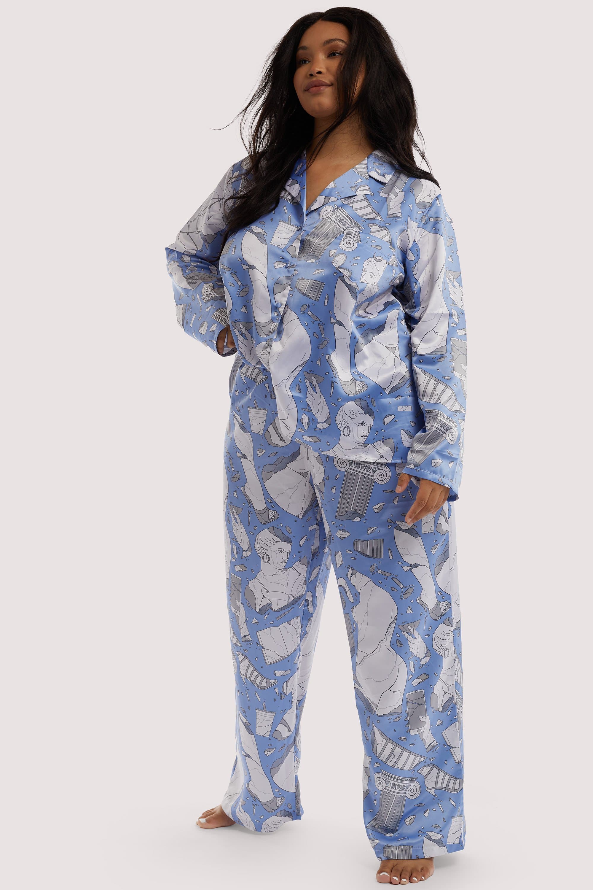 Logan Spector Recycled Blue Statues Satin Trousers - Image 8