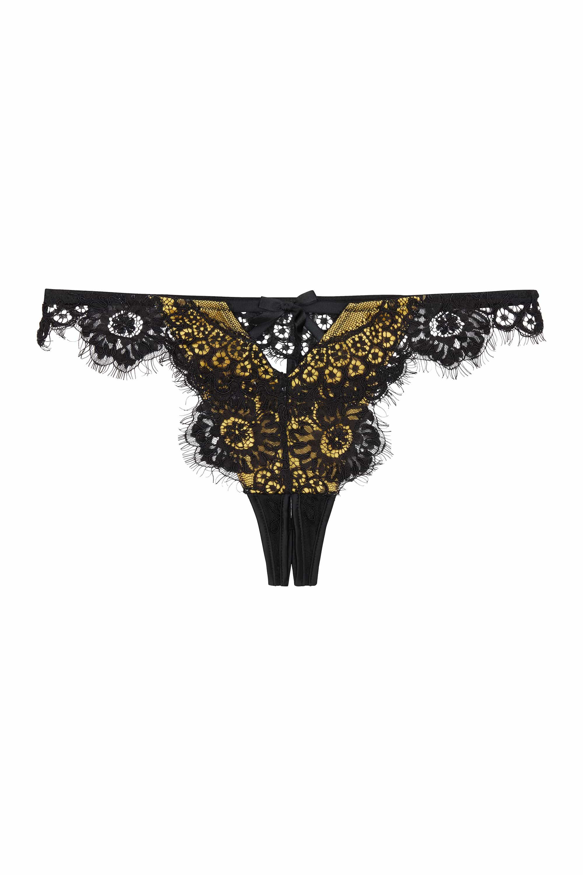 Jaquelina Mustard Contrast Crotchless Thong - Image 4