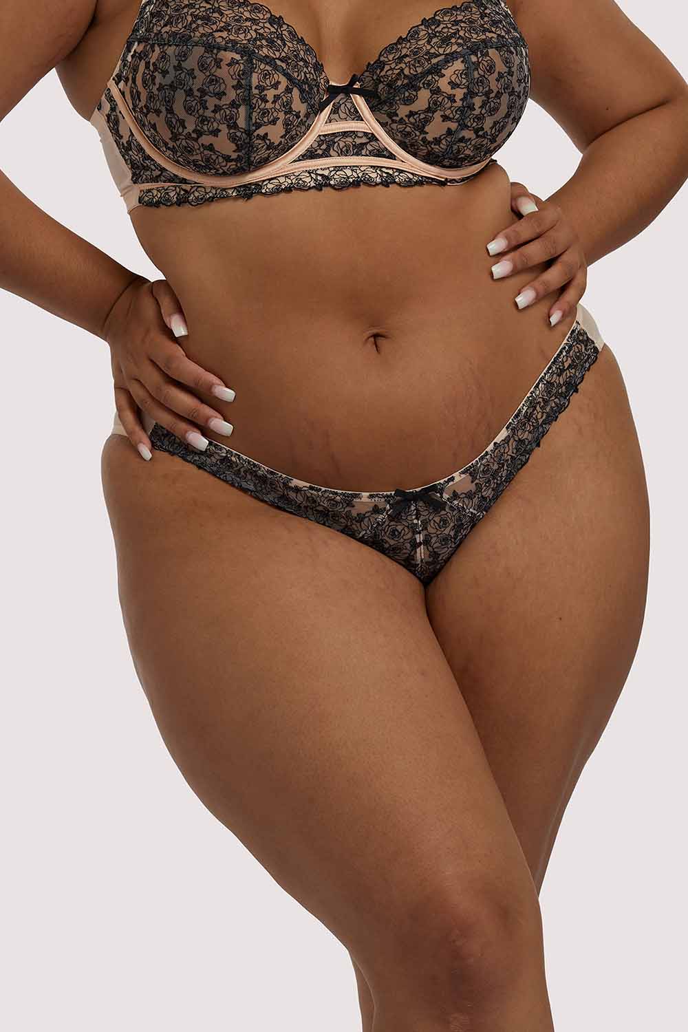 Skull & Roses Embroidery Peach Brief - Image 5