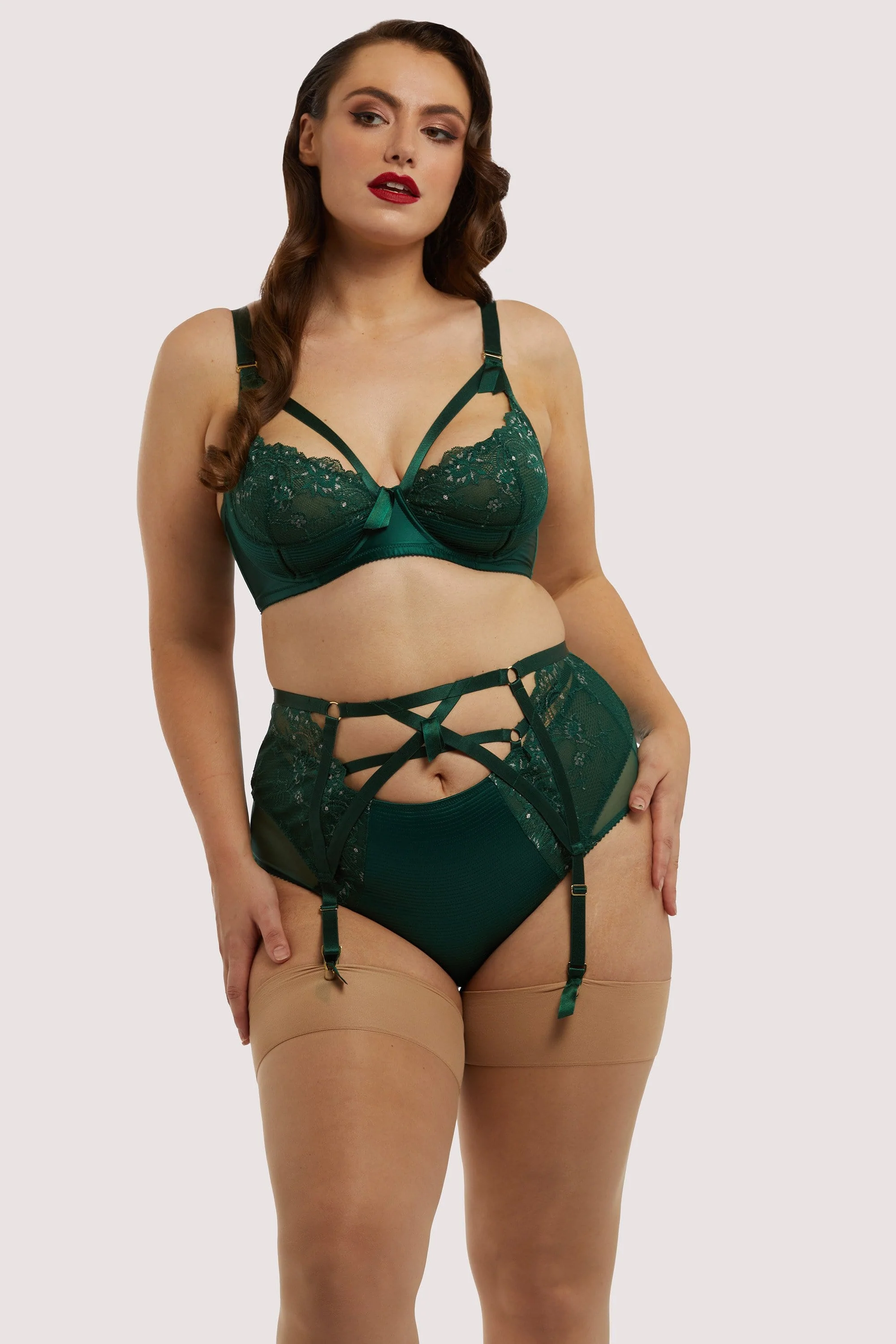 Madame X Plunge Bottle Green Curve Suspender belt - Image 3