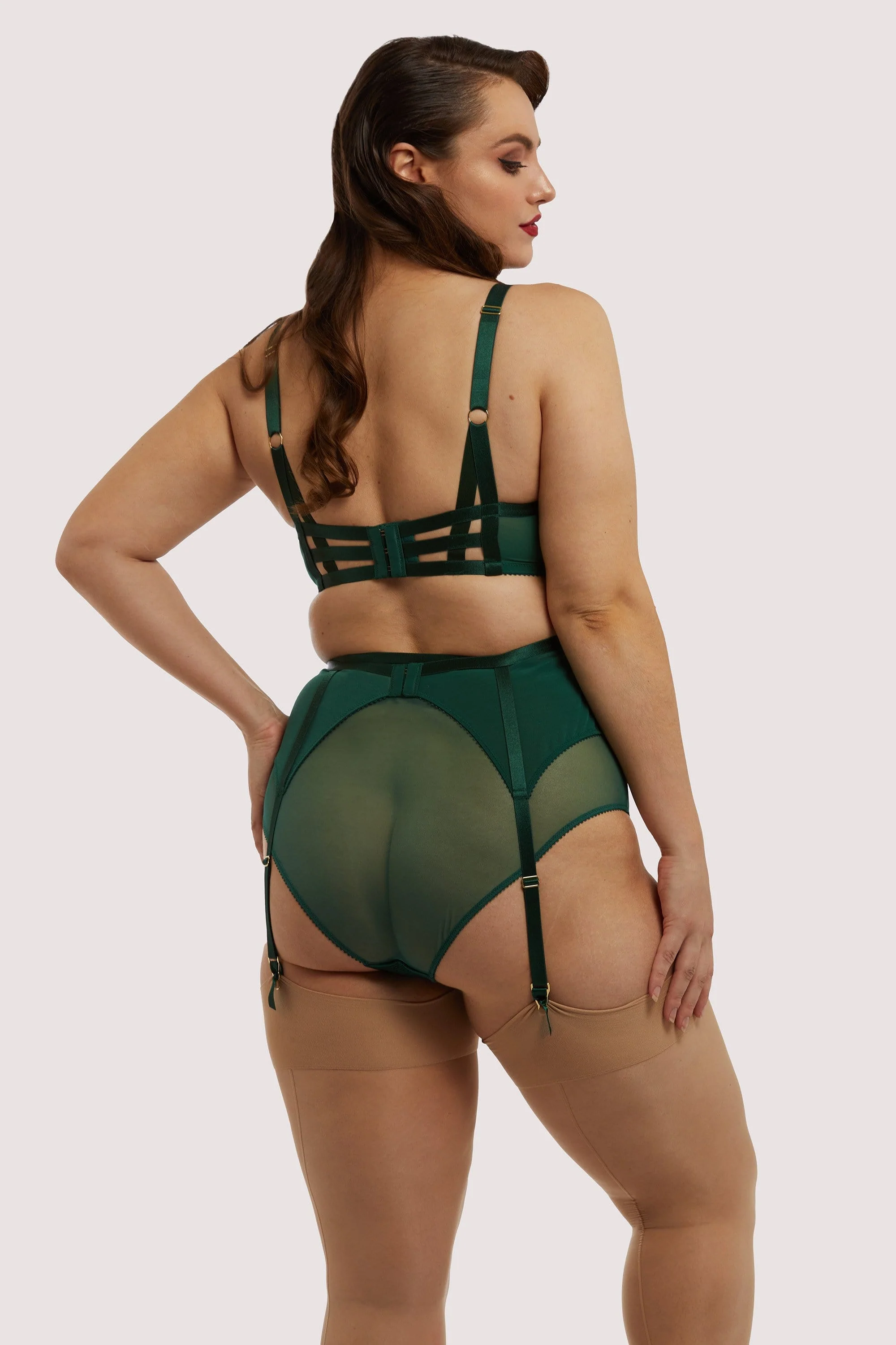 Madame X Plunge Bottle Green Curve Suspender belt - Image 4