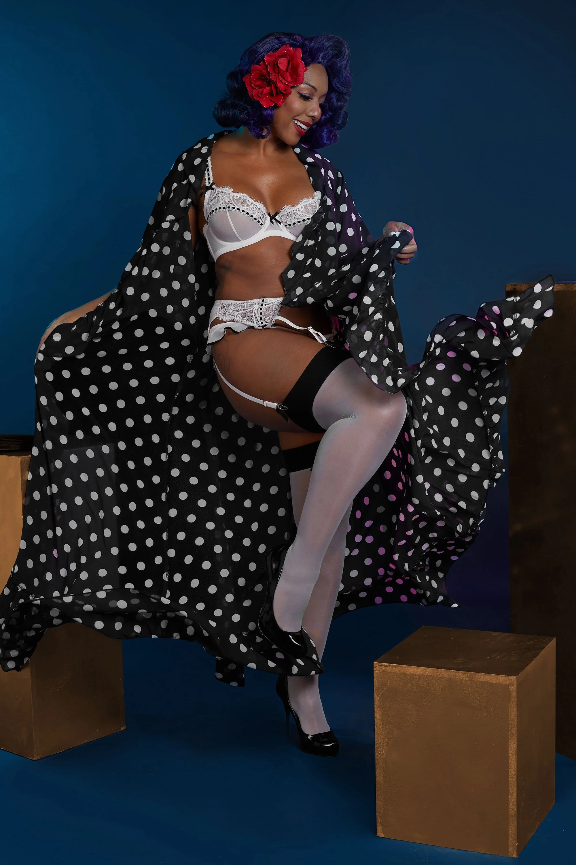 Chiffon Polka Dot Black Robe - Image 2