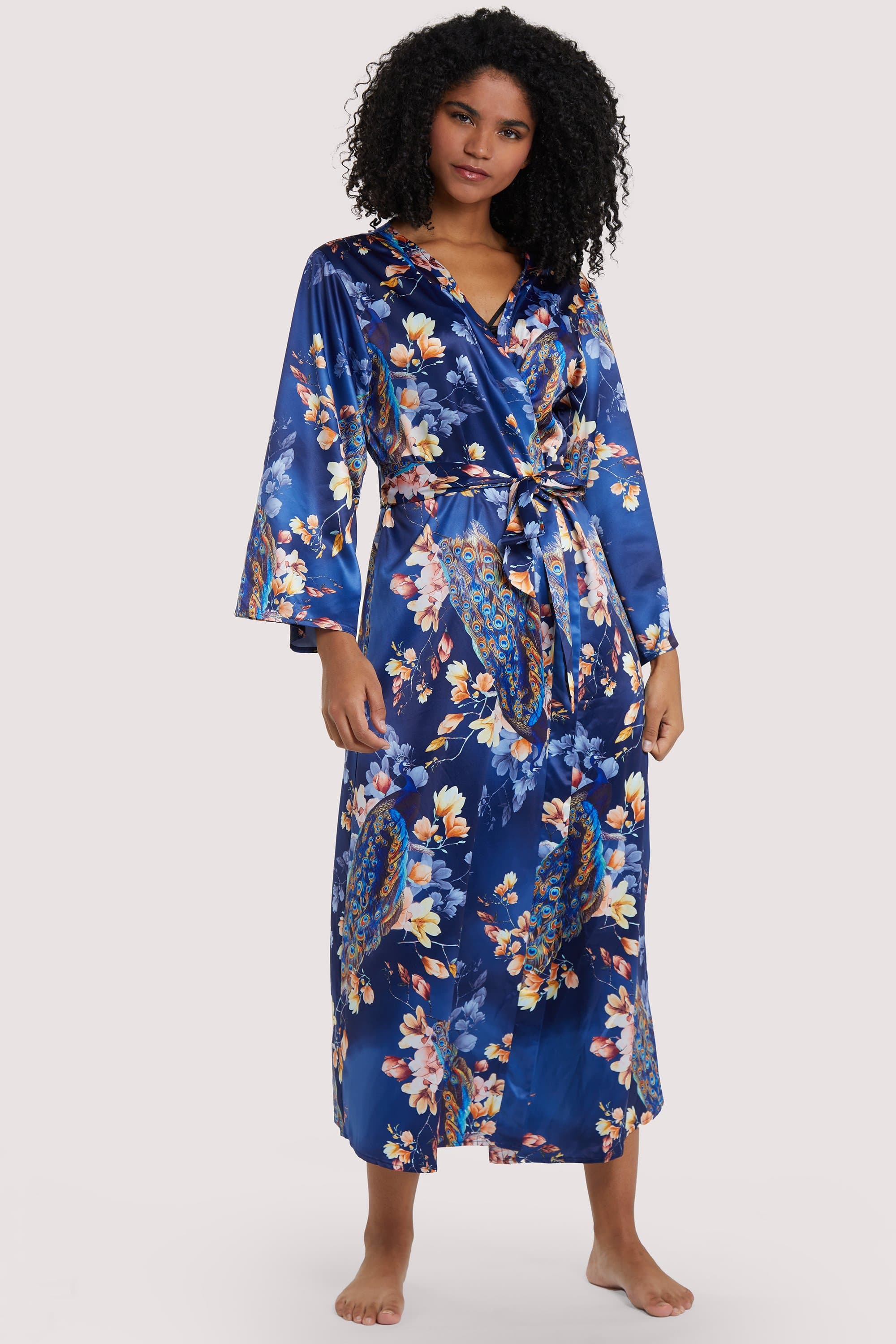 Peacock Print Satin Robe - Image 2